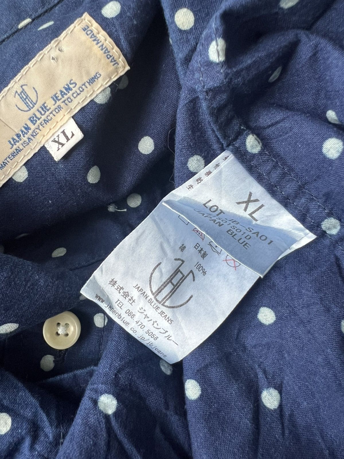 Pure Blue Japan Indigo Dyed Japan Blue Jeans Polka Dot Western Oxford Shirt Size US L / EU 52-54 / 3 - 6 Thumbnail
