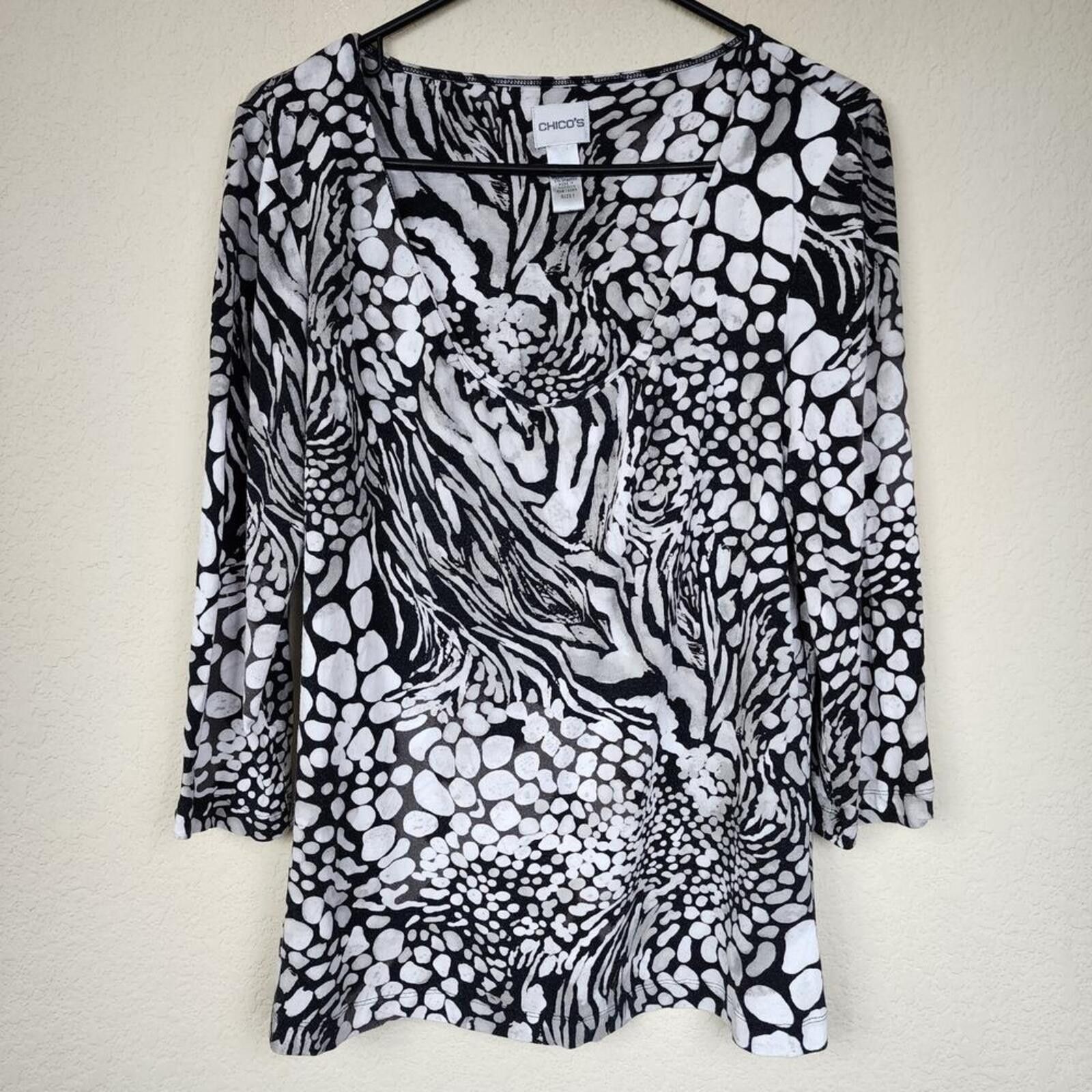 Chicos Chicos Grey Gray Black Leopard Cheetah Print Blouse Size L / US 10 / IT 46 - 1 Thumbnail