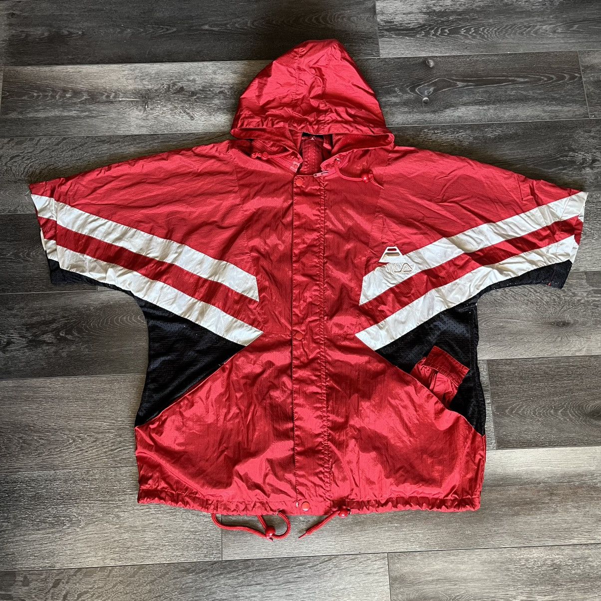 Fila Vintage 1990s Fila Windbreaker Hooded Nylon Short Sleeve Top Size US XL / EU 56 / 4 - 1 Thumbnail
