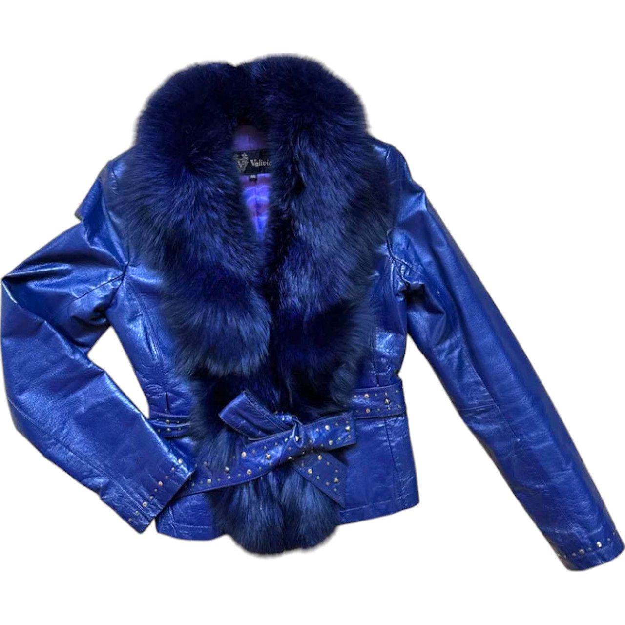 Designer Blue leather fur coat sz S/M Size M / US 6-8 / IT 42-44 - 1 Thumbnail