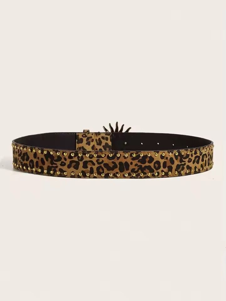 Japanese Brand NEW Leopard Print PU Leather Belt - Sunburst Pearl -112 cm Size 32 - 4 Thumbnail