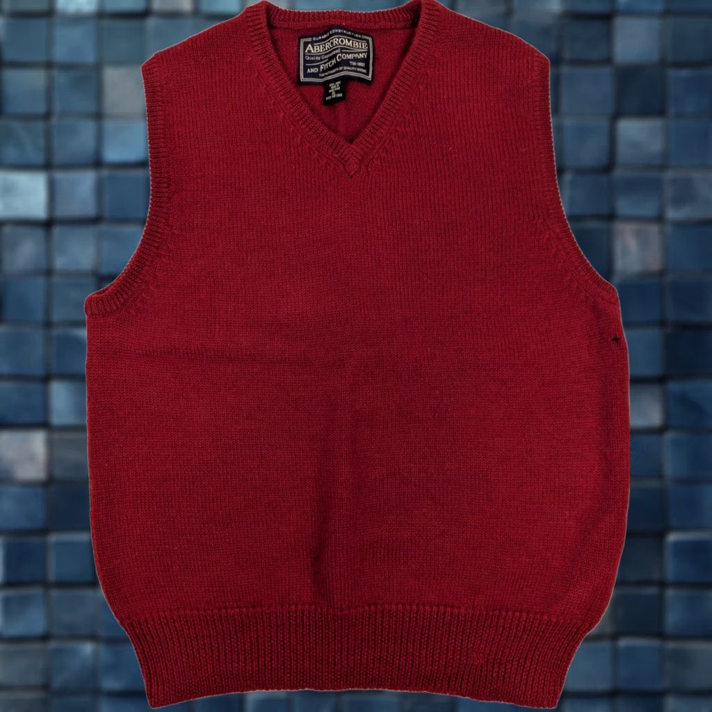 Abercrombie & Fitch VINTAGE Abercrombie & Fitch Sweater Vest Mens XL Red 100% Wool V-Neck Knit Classic Wool Knit Vintage Style Logo Knit Size US XL / EU 56 / 4 - 1 Thumbnail