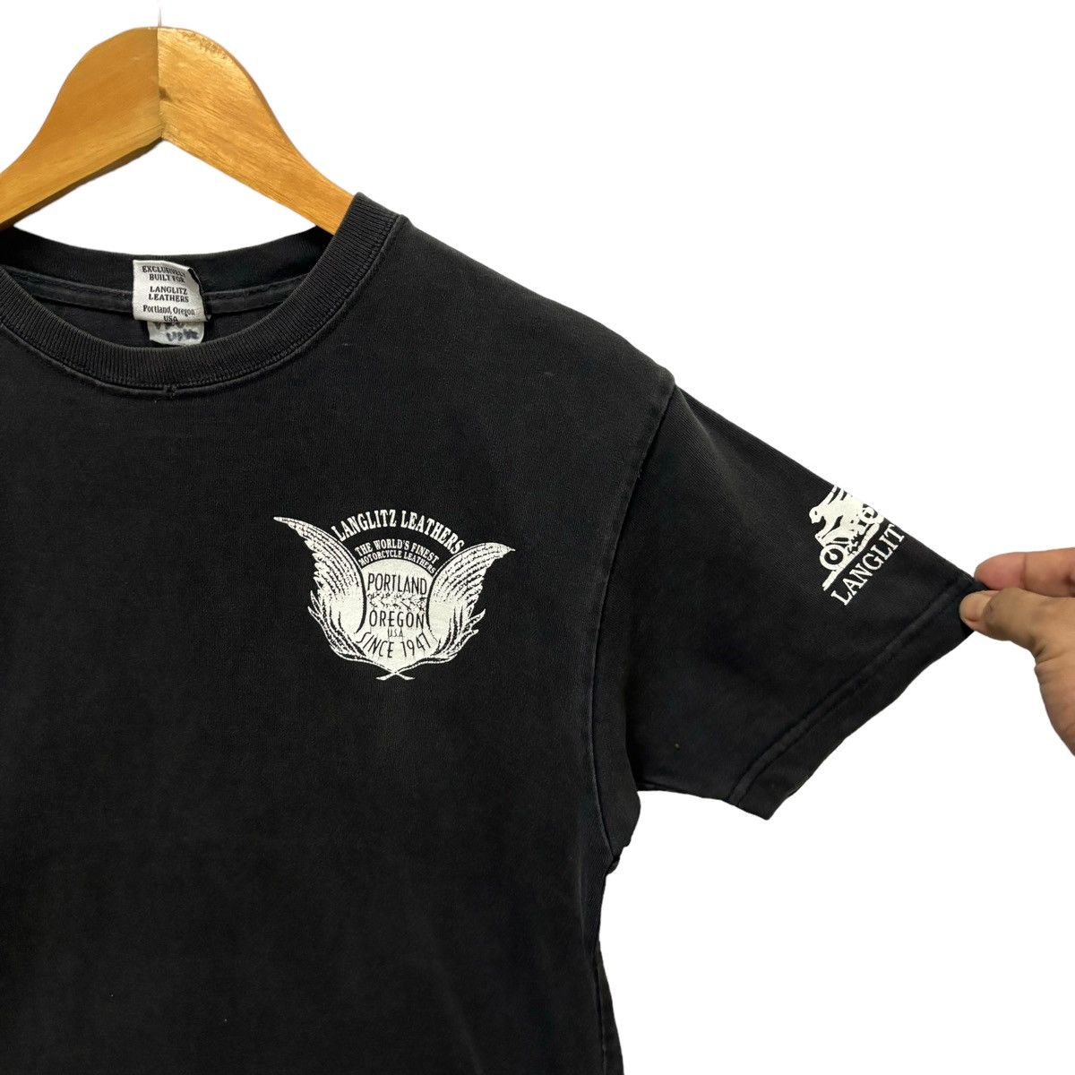 Leather × Lewis Leathers × Vanson Leathers Vintage Langlitz Leathers Finest Motorcycle Leathers Tshirt Size US S / EU 44-46 / 1 - 6 Thumbnail