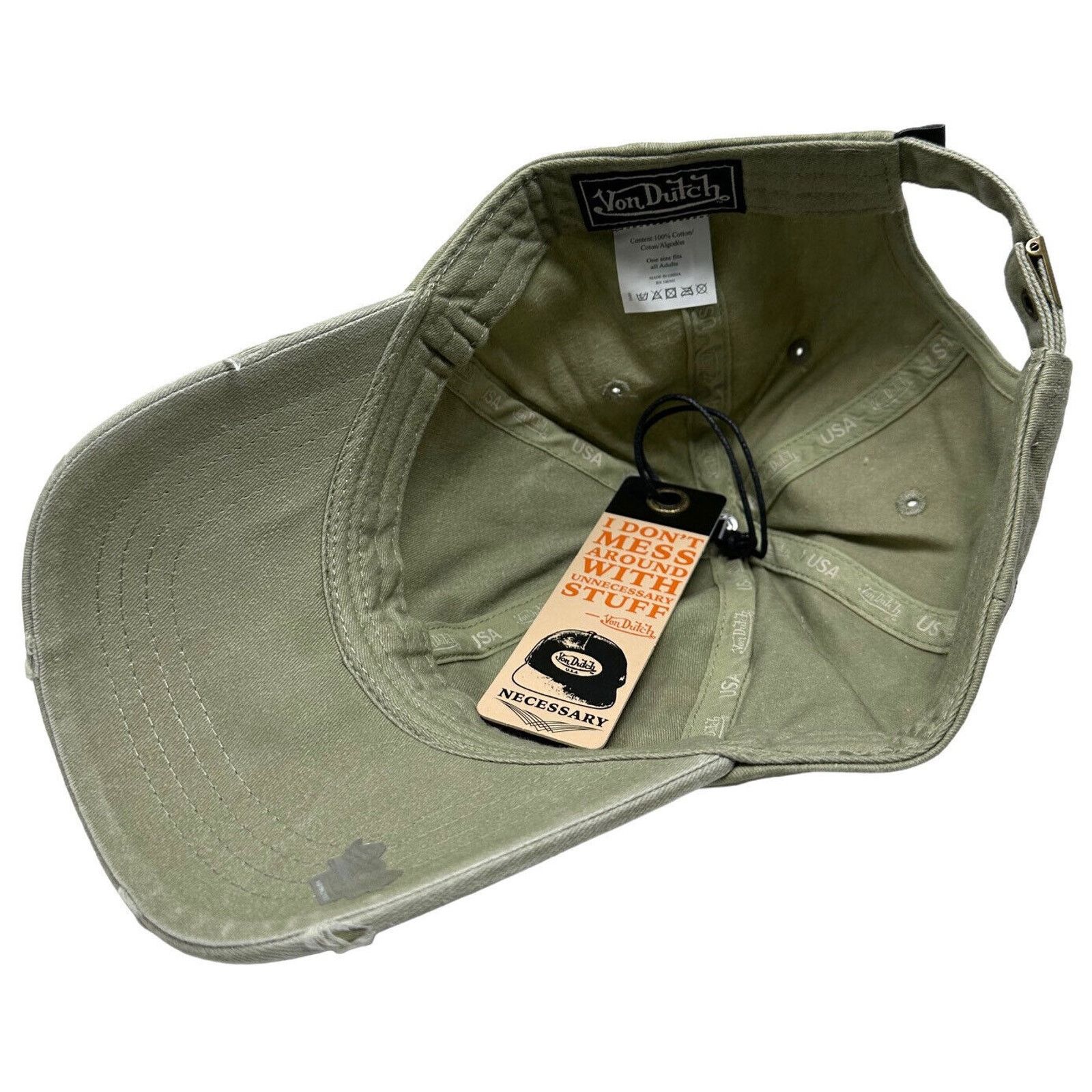 Von Dutch Von Dutch Strapback Hat Washed Green Sage Distressed Dad Cap Size ONE SIZE - 5 Thumbnail