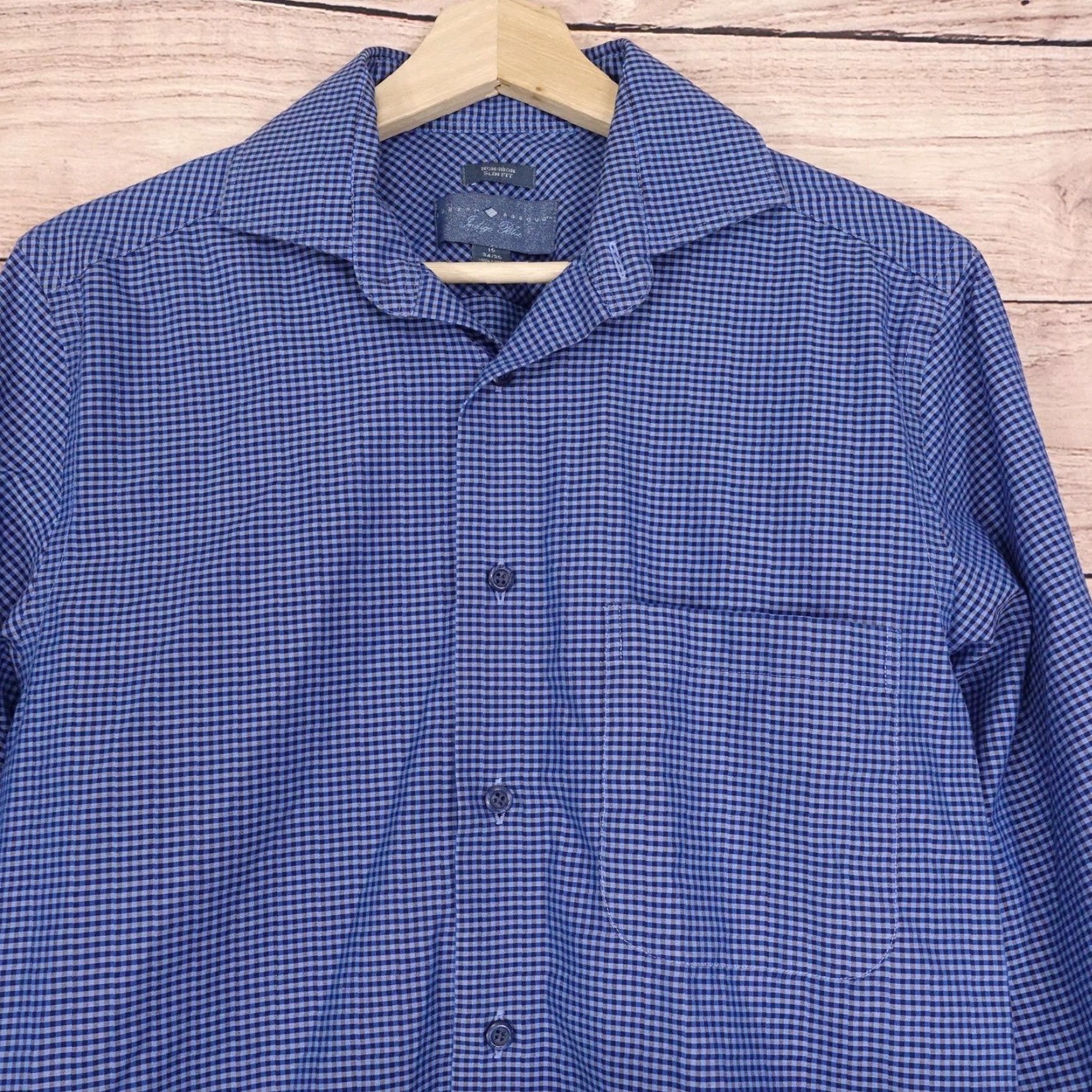 Joseph Abboud Joseph Abboud Indigo Blue Shirt Men Neck 16 Slim Non-Iron Gingham Dress 34/35 Sleeve 100% Cotton Mens Size US L / EU 52-54 / 3 - 2 Thumbnail