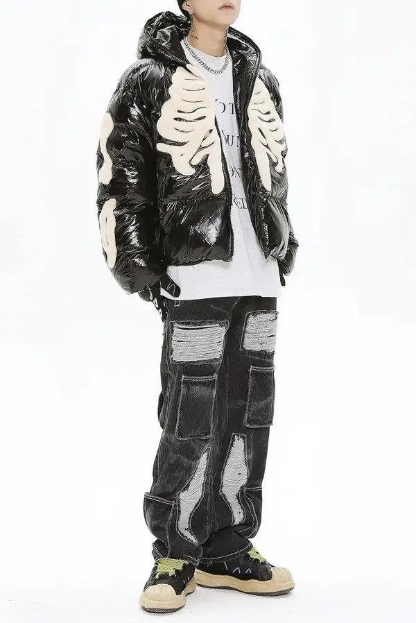 VIBE Skeleton Puffer Jacket Gothic Rock Punk Size US L / EU 52-54 / 3 - 5 Thumbnail