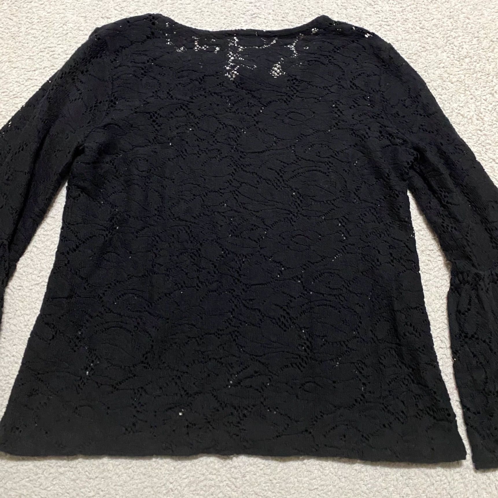 Vintage Chico's Blouse Shirt Womens Medium Black Lace Bell Sleeve Round Neck Crop Boho Size M / US 6-8 / IT 42-44 - 2 Thumbnail