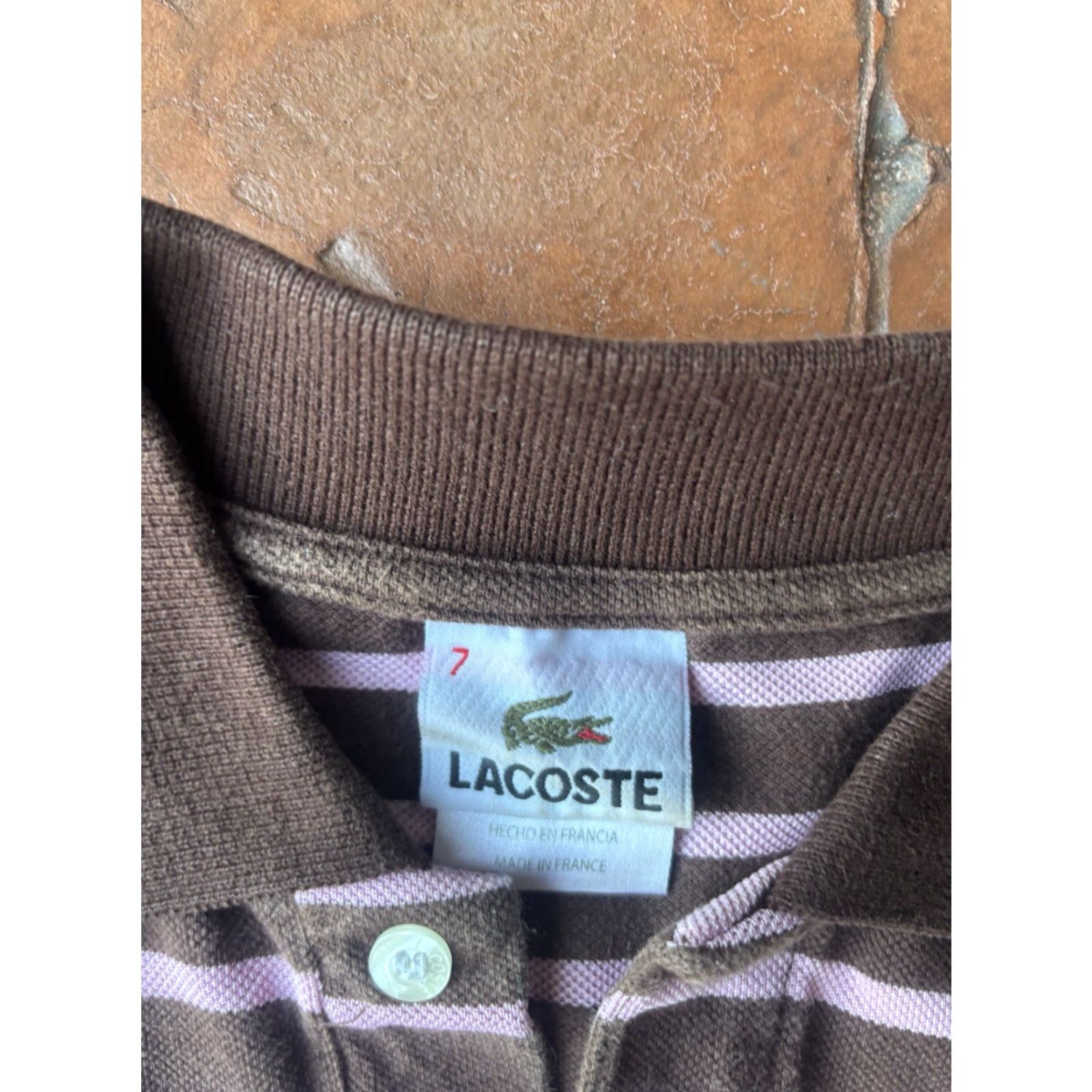 Lacoste VINTAGE Lacoste Striped Polo Shirt Mens 7 Brown Pink 90s Preppy Classic Golf Shirt Size US M / EU 48-50 / 2 - 2 Thumbnail