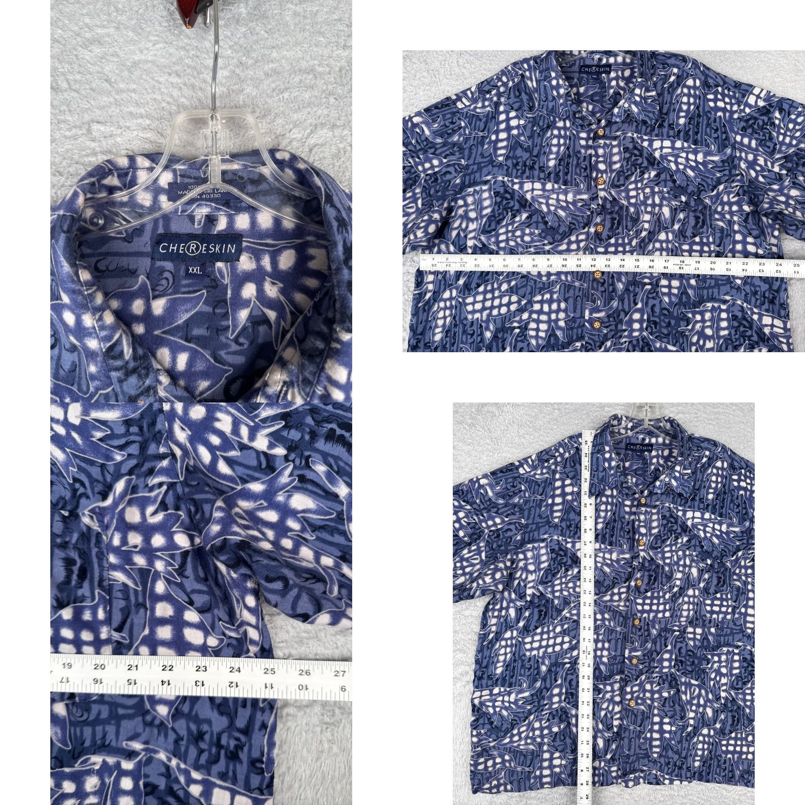 Vintage Chereskin Shirt Mens 2XL Blue Floral Leaf Cotton Button Up Hawaiian Shirt Casual Beach Resort Aloha Kimono Size US XXL / EU 58 / 5 - 8 Thumbnail