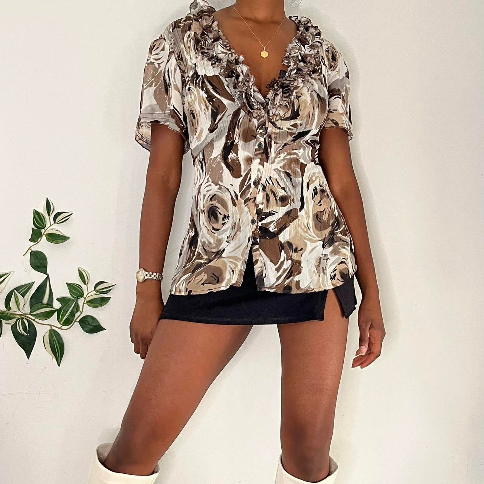 Other Ruffled earth tone blouse Size M / US 6-8 / IT 42-44 - 2 Thumbnail