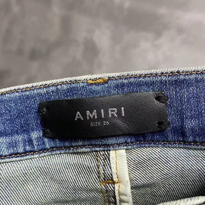 Amiri Amiri blue leather patched zipper jeans Size US 26 / EU 42 - 2 Thumbnail