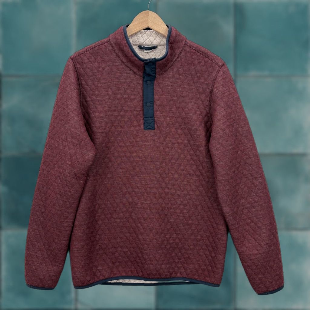 Marine Layer Marine Layer Sweatshirt Mens M Red Quilted Snap Mock Neck Pullover - Geometric Knit Mock Neck Pullover Size US M / EU 48-50 / 2 - 1 Thumbnail