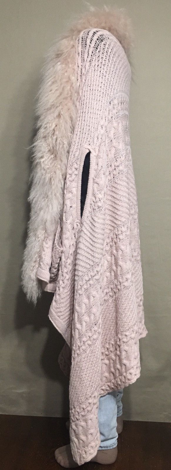 Designer Hayley Menzies Alpaca Knit FurTrim Long Cardigan Sweater Size ONE SIZE - 4 Thumbnail
