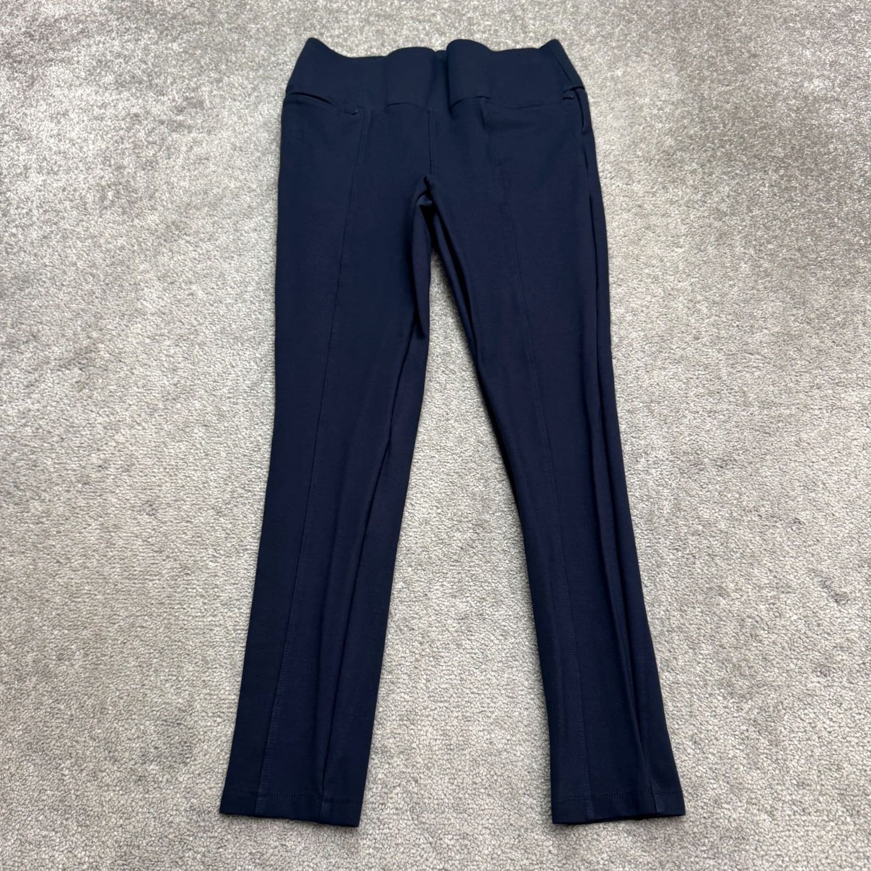 Vintage Betabrand Slim Skinny Dress Pants Womens Large Navy Blue Mid Rise Stretch Knit Shirts? Size 36" / US 14 / IT 50 - 2 Thumbnail