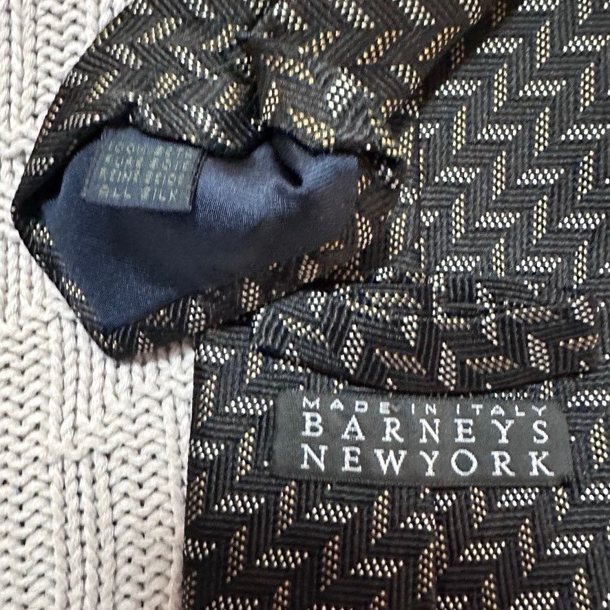 Barneys New York Barney's New York black monotone geometric Italian silk tie Size ONE SIZE - 3 Thumbnail