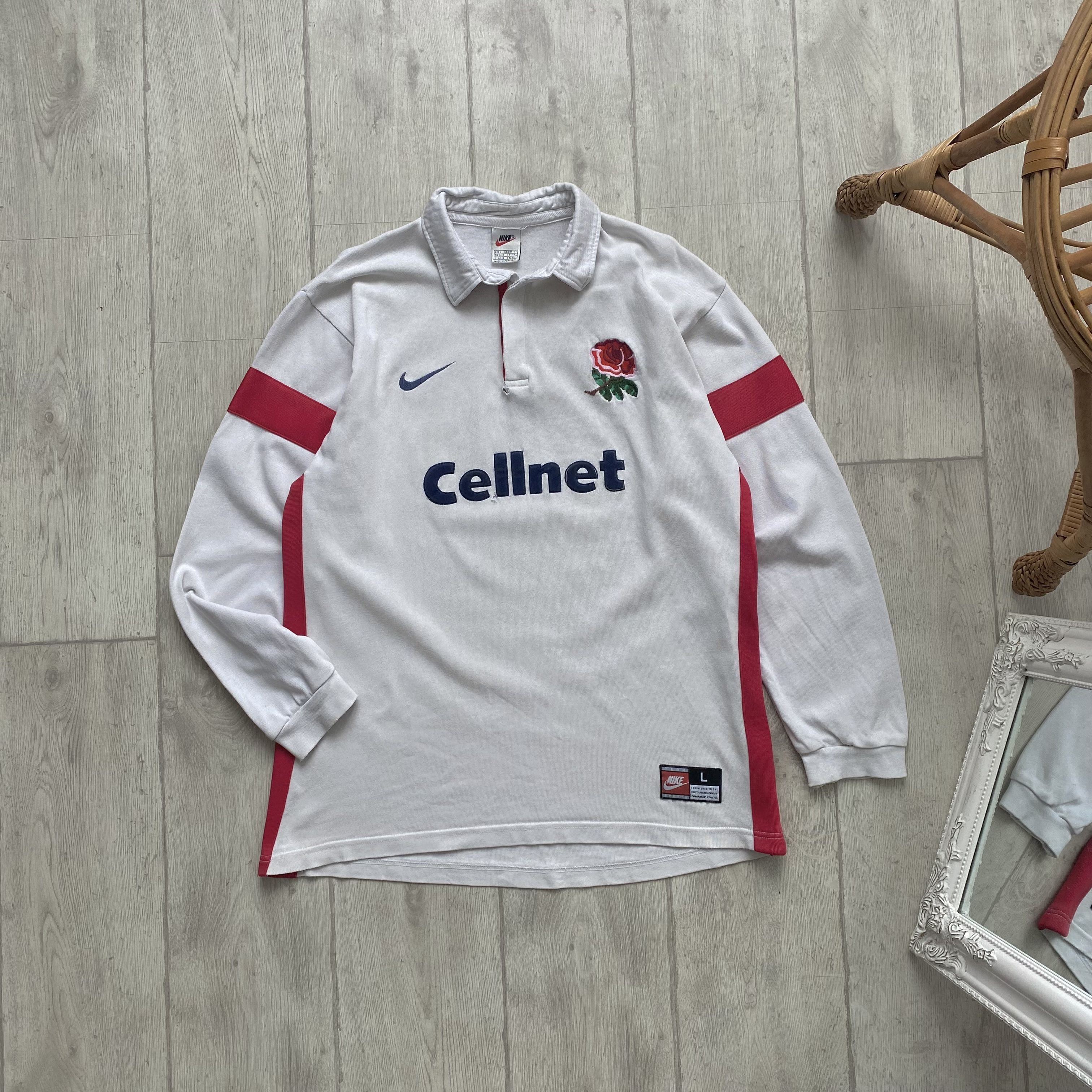 Nike 🏈 Vintage 97s TRASHED Nike England Rugby Shirt Jersey Polo Size US L / EU 52-54 / 3 - 1 Thumbnail