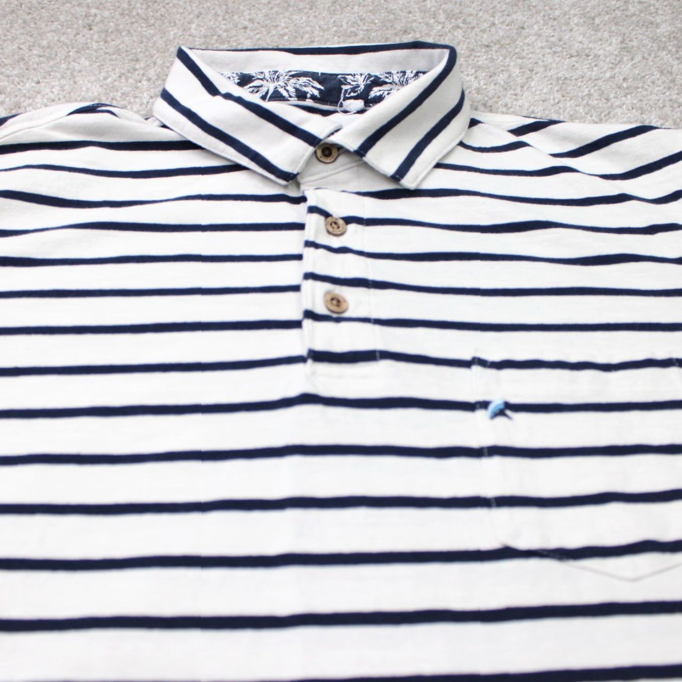Vintage Tailor Vintage Polo Shirt Mens L White/Blue Striped 100% Cotton Button Logo Short Sleeve Polo Shirt - Casual, Workwear, Travel Size US L / EU 52-54 / 3 - 4 Thumbnail
