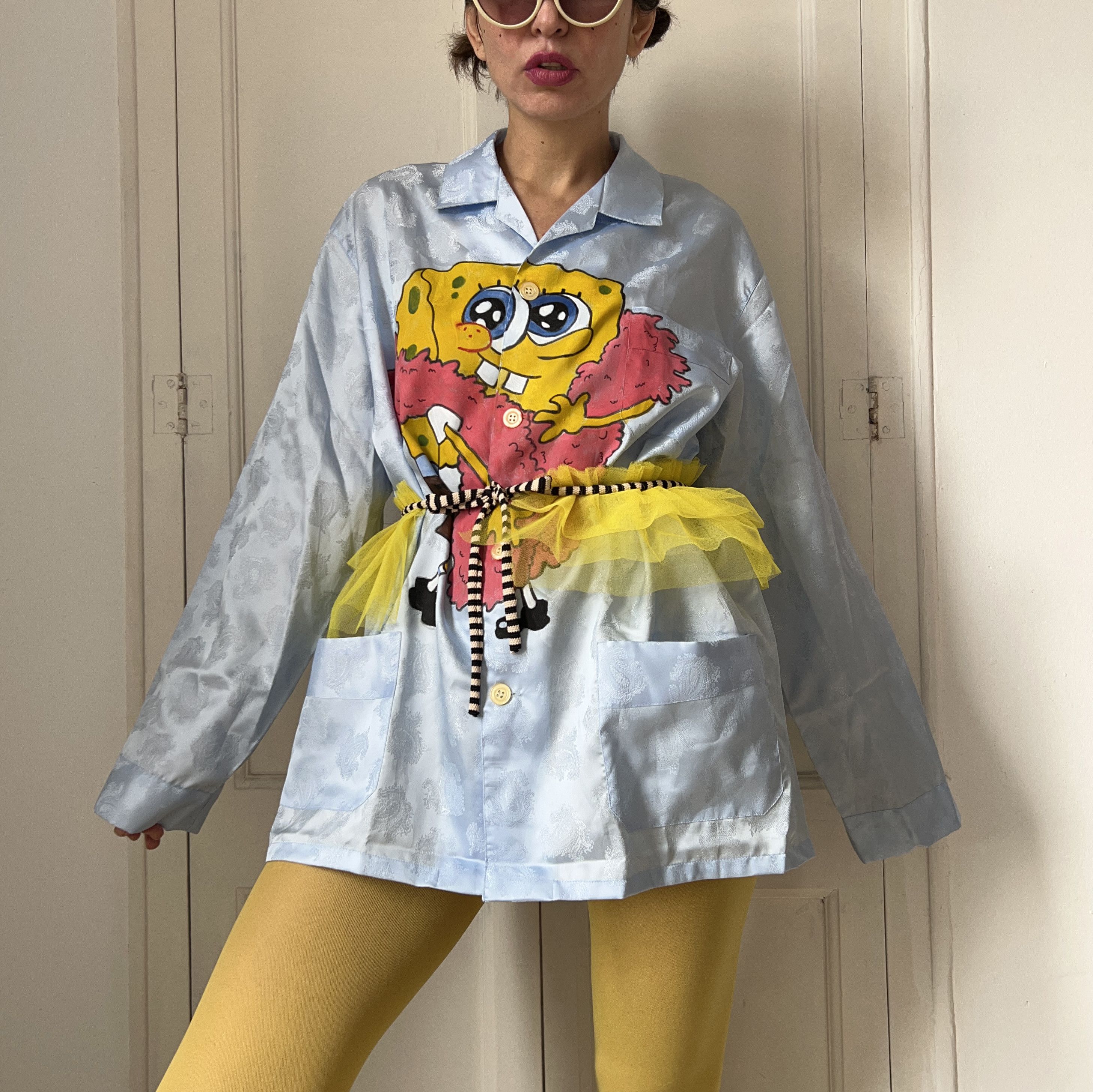 Custommade Hand-Painted SpongeBob Pajama Shirt Size XL / US 12-14 / IT 48-50 - 4 Thumbnail