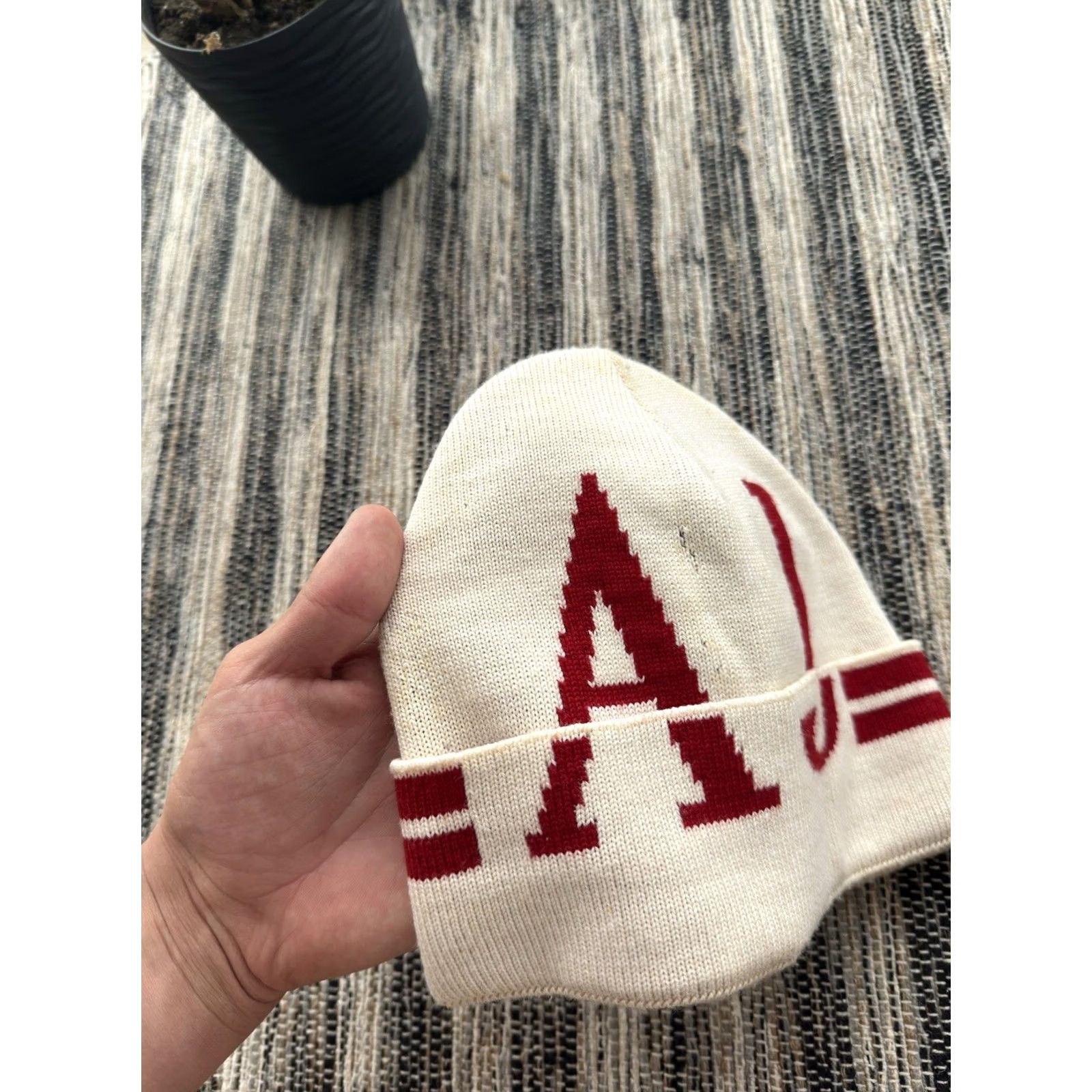Vintage VINTAGE Armani Jeans Beanie Hat One Size Mens White 90s Retro Designer Streetwear Classic Big Logo Size US 35 - 2 Thumbnail