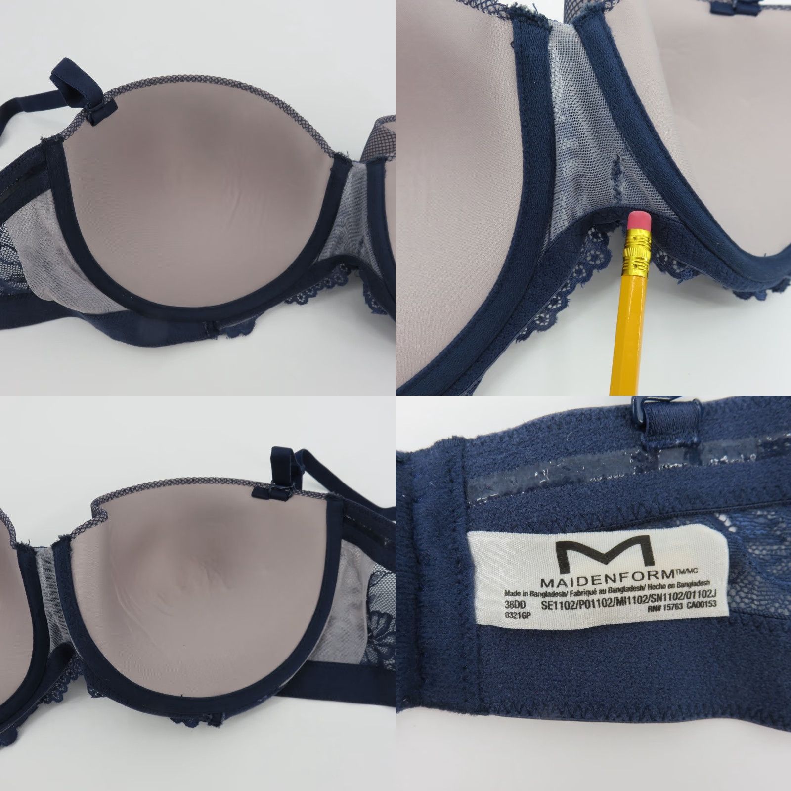 Vintage Maidenform Bra 38DD SE1102 Essential Multiway Push Up Blue Floral Lace Womens Adults DD Push Up Bra Size ONE SIZE - 8 Thumbnail
