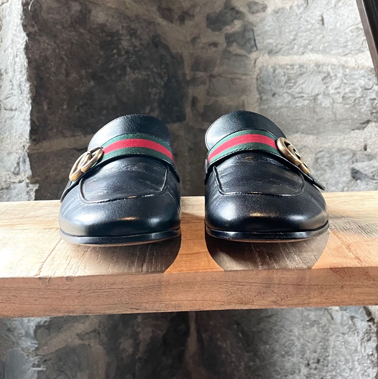 Gucci Gucci Black Leather Marmont GG Web Slippers Loafers Size US 9 / EU 42 - 3 Thumbnail