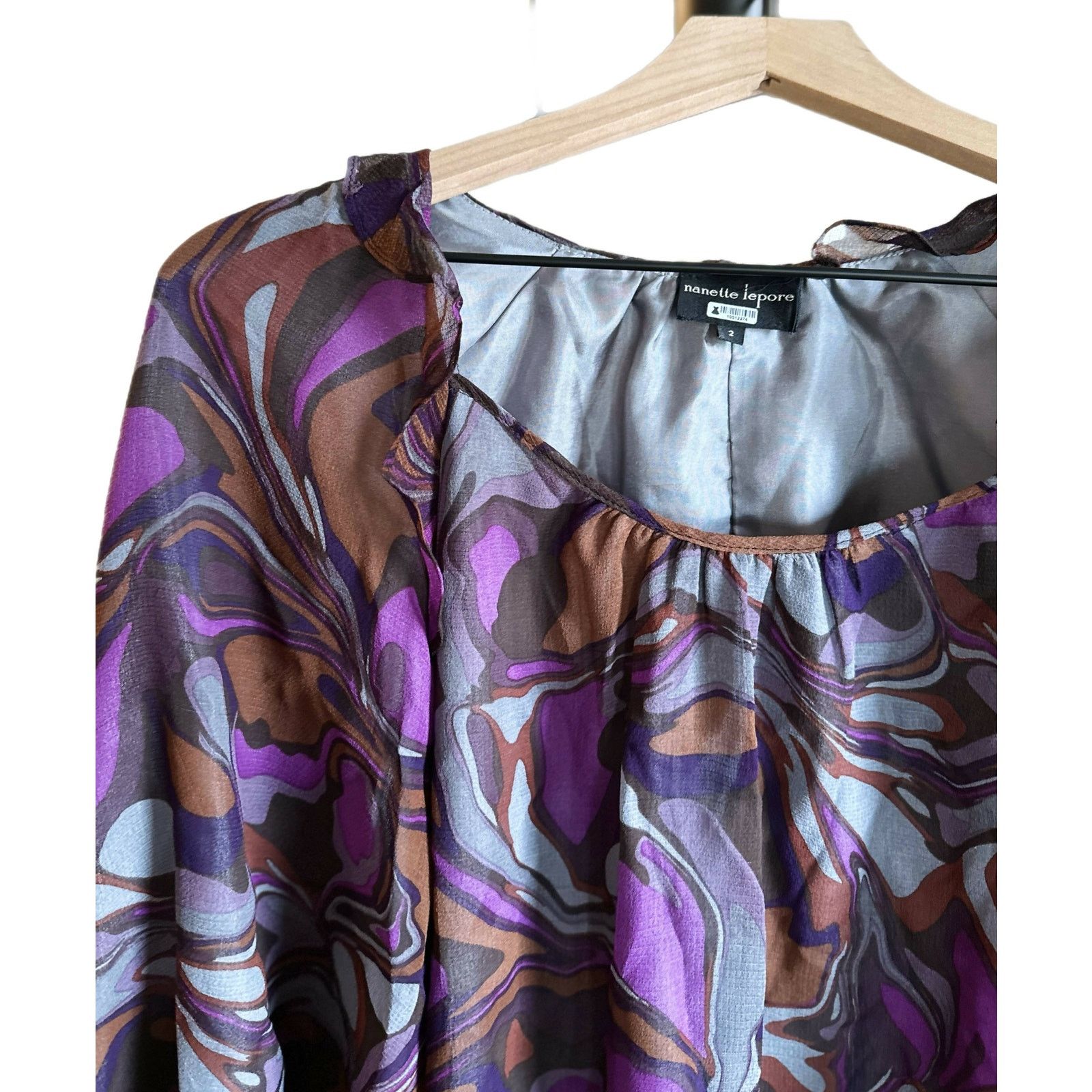 Nanette Lepore Nanette Lepore Ruffle Printed Silk Blouse - Abstract Size XS / US 0-2 / IT 36-38 - 2 Thumbnail
