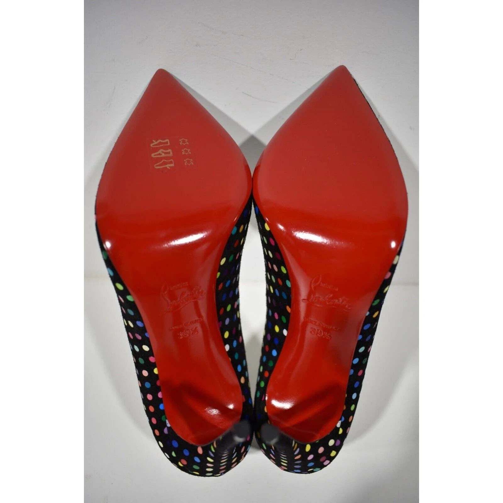 Christian Louboutin Hot Chick 100 Black Suede Multi Polka Dot Heel Pump 39.5 Size US 9.5 / IT 39.5 - 12 Thumbnail