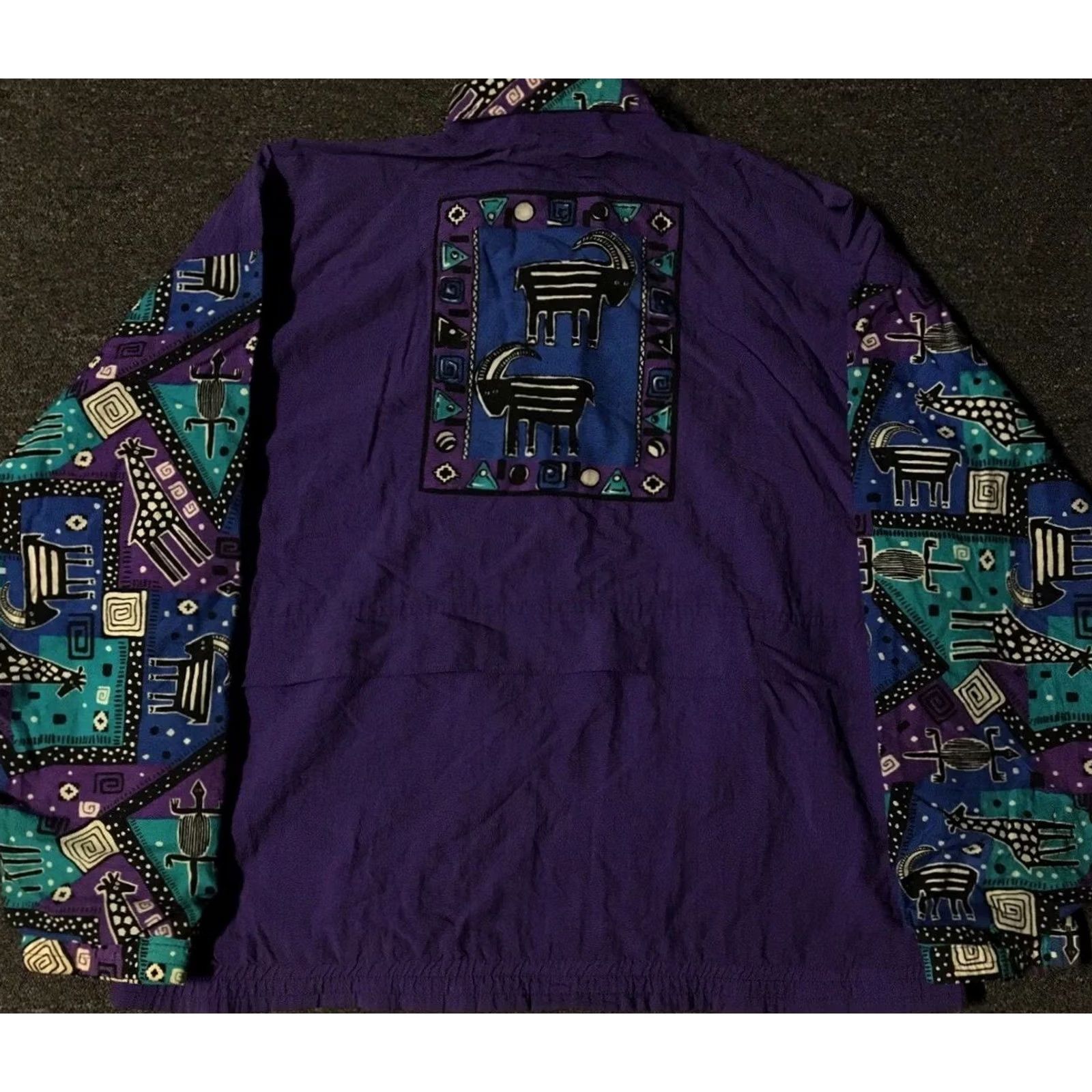 Vintage VINTAGE 90s Abstract Animal Art jacket Mens M Purple Hip Hop Vaporwave 80s 90s Nautical Punk Retro Windbreaker White Stag Jacket Size US M / EU 48-50 / 2 - 2 Thumbnail