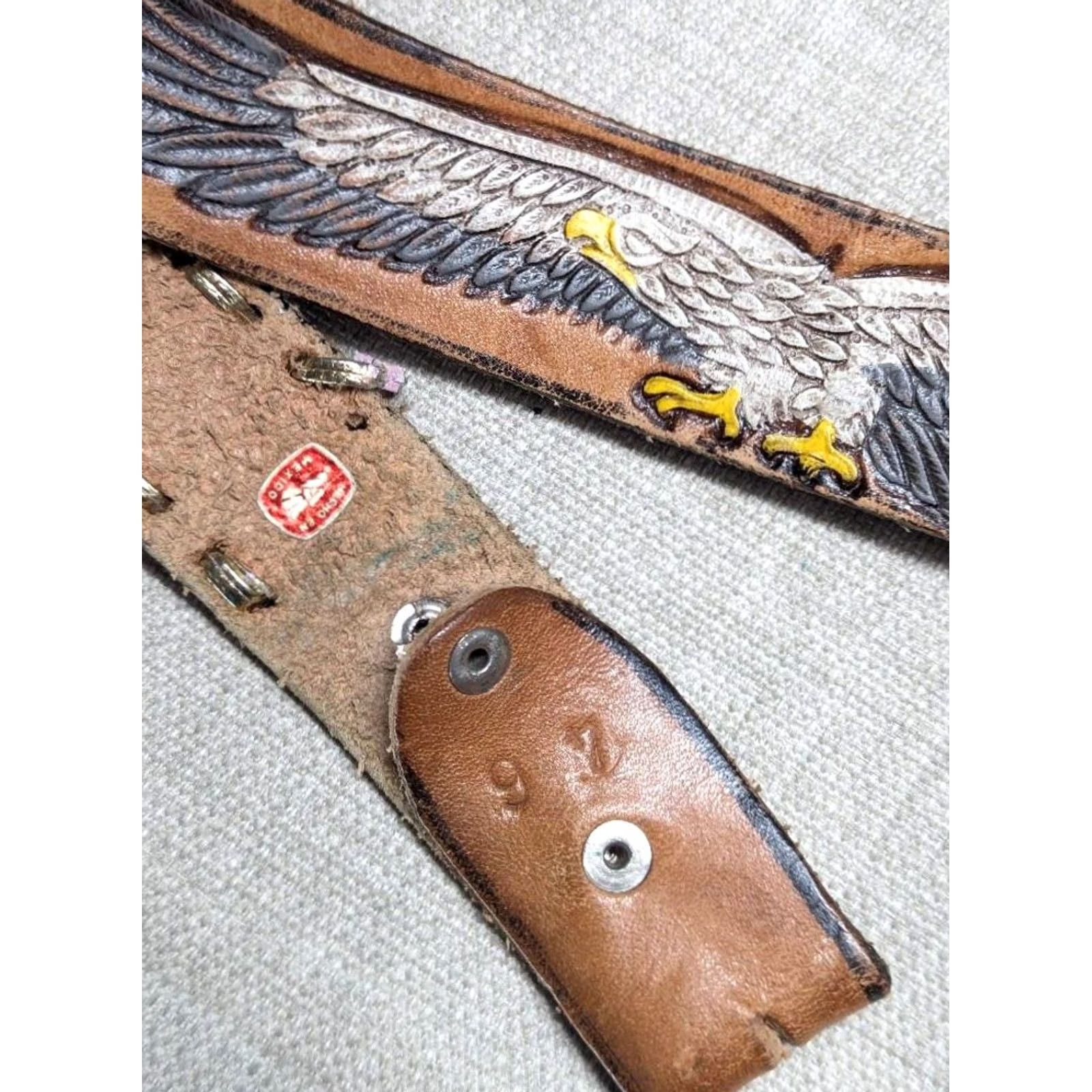 Vintage VINTAGE leather belt EAGLE america 46 western buckle belt Cowboy Men Size 46 - 6 Thumbnail