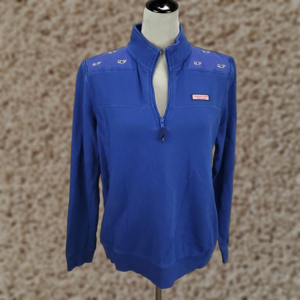 Vineyard Vines VINEYARD VINES Sweatshirt Womens M High Neck 1/4 Zip Embroidered Logo Whale Allover Knit Cotton Pullover Size M / US 6-8 / IT 42-44 - 1 Thumbnail