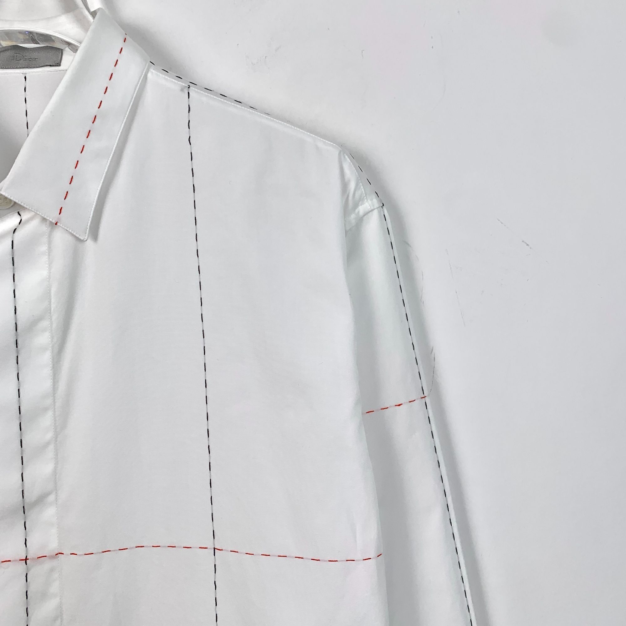 Dior Dior Mens Long Sleeve White Button-Up Shirt With Subtle Grid Size US XXS / EU 40 - 3 Thumbnail