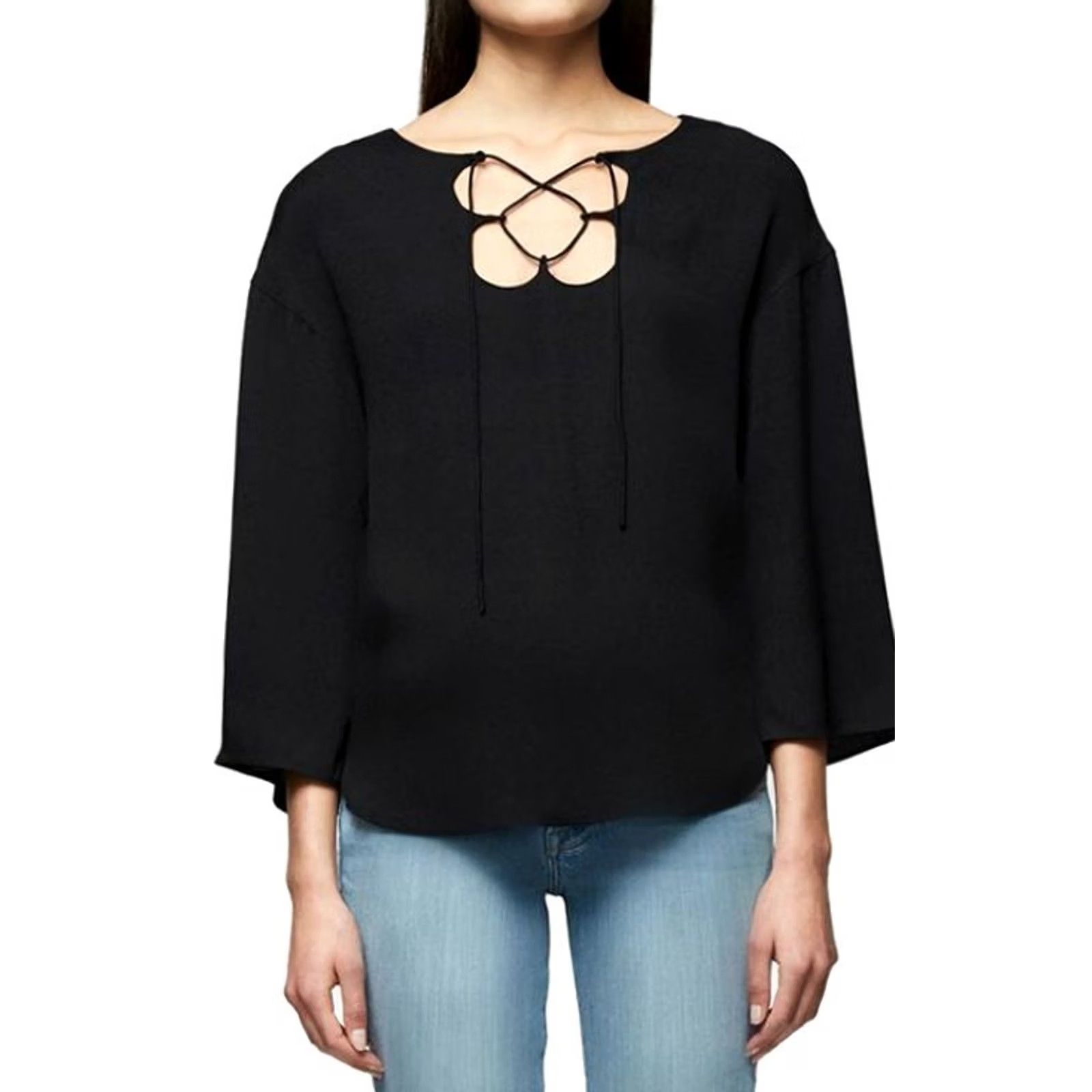Frame FRAME Womens Top Black XS 3/4 Sleeve Lightweight Relaxed Fit Blouse Top Size XS / US 0-2 / IT 36-38 - 8 Thumbnail