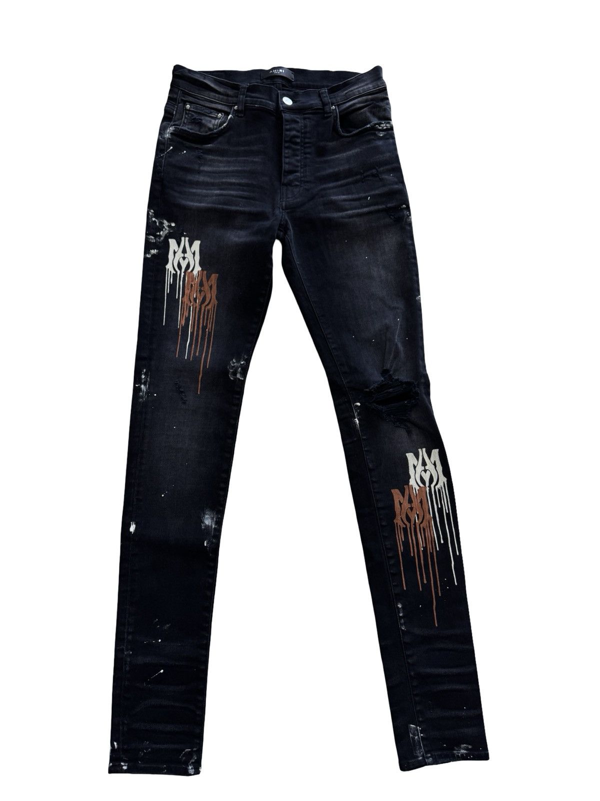 AUTHENTIC Amiri Drip Logo Skinny Jeans Black SZ 32 Brand New