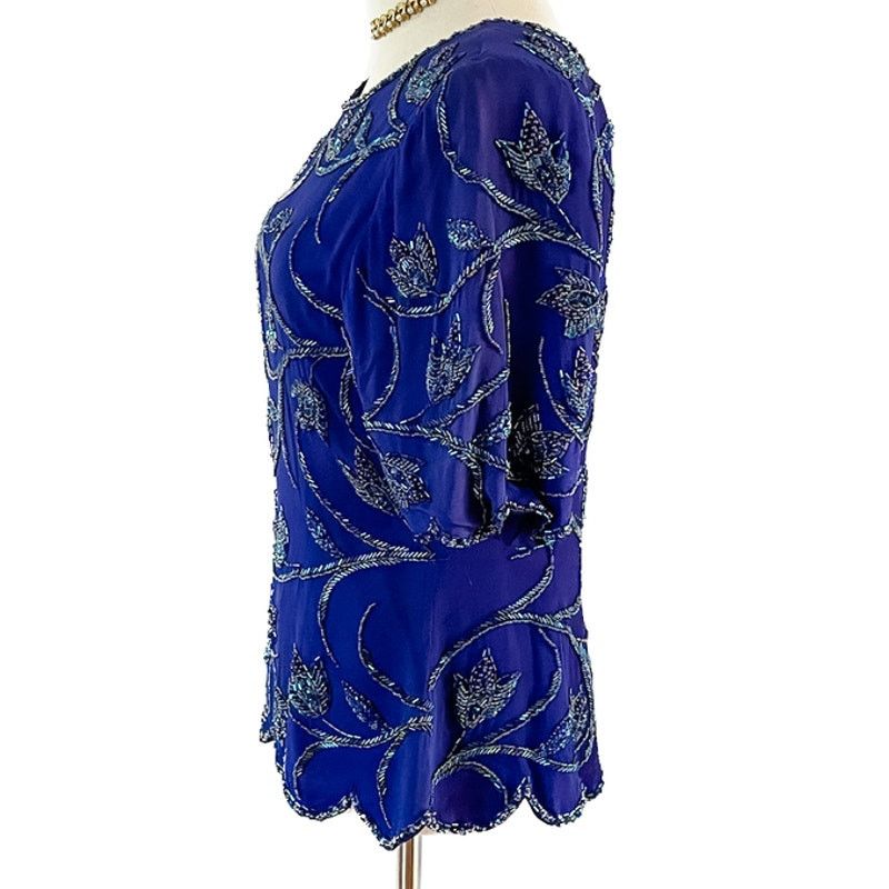 Vintage Vintage 100% silk floral beaded scalloped hem blouse S Size S / US 4 / IT 40 - 6 Thumbnail