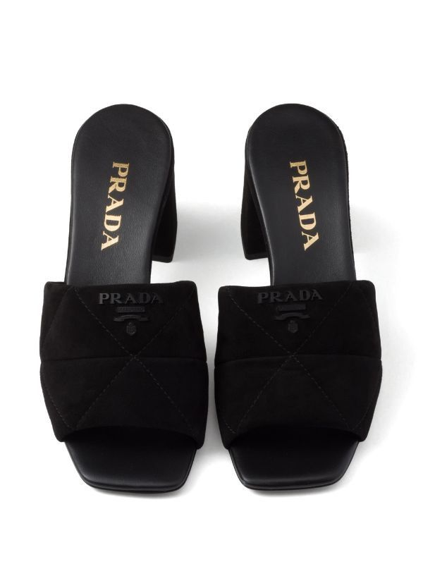 Prada o1w1db11124 Suede 65mm Mules in Black Size US 9 / IT 39 - 3 Thumbnail
