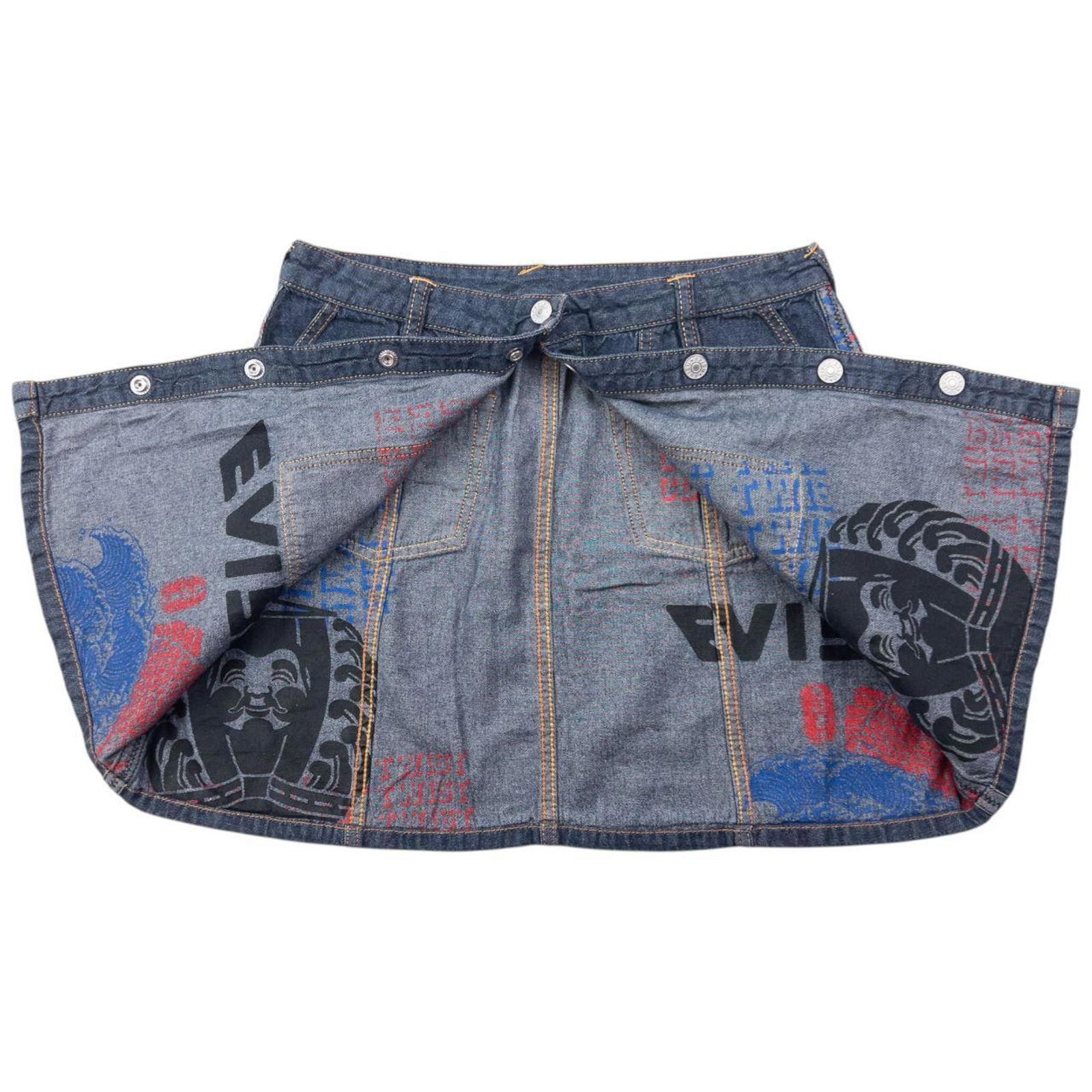 Vintage 2000s Evisu Double Gull Reversible Denim Mini Skirt