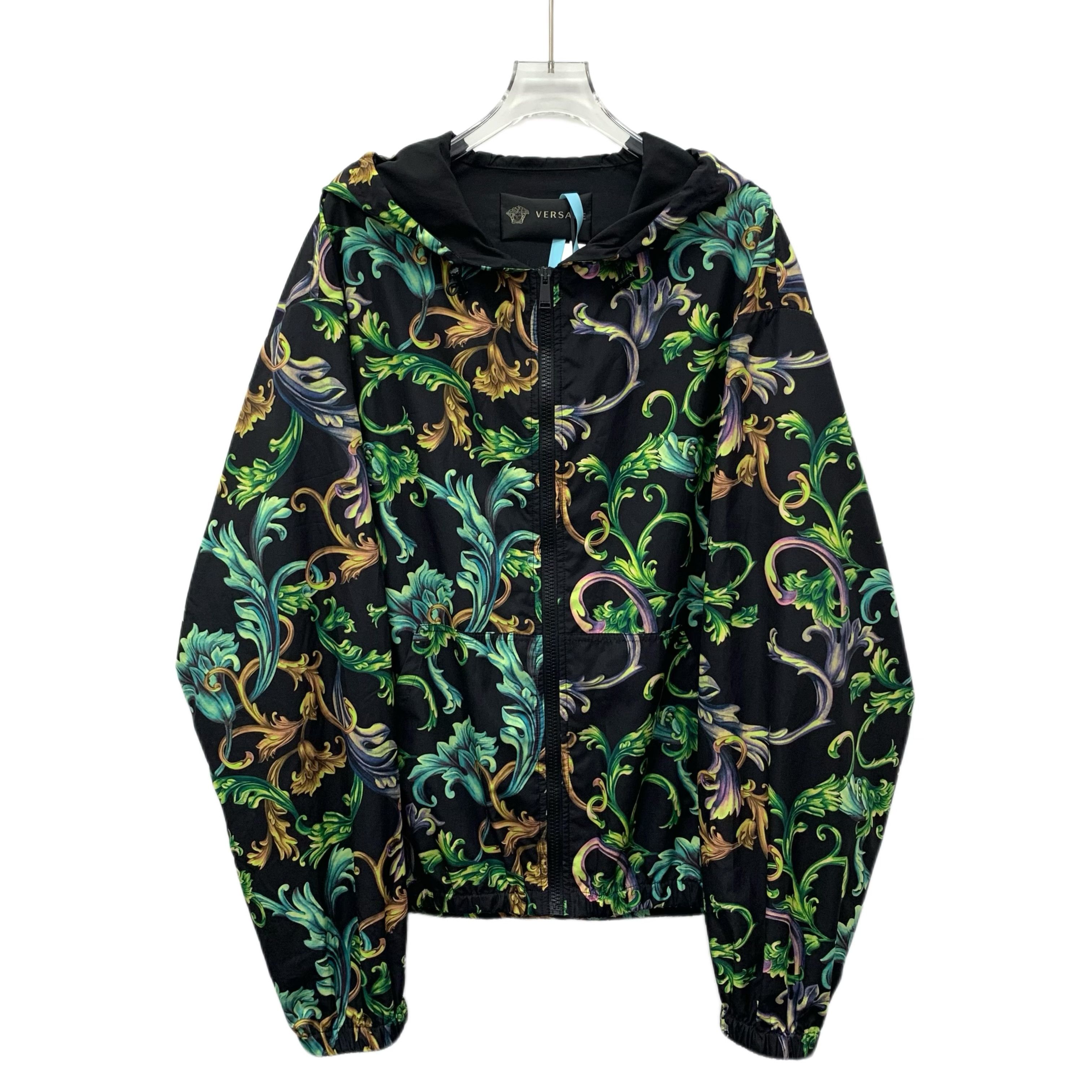 Versace Versace Black Floral Print Hooded Zip-Up Jacket (XL) Size US XL / EU 56 / 4 - 1 Thumbnail
