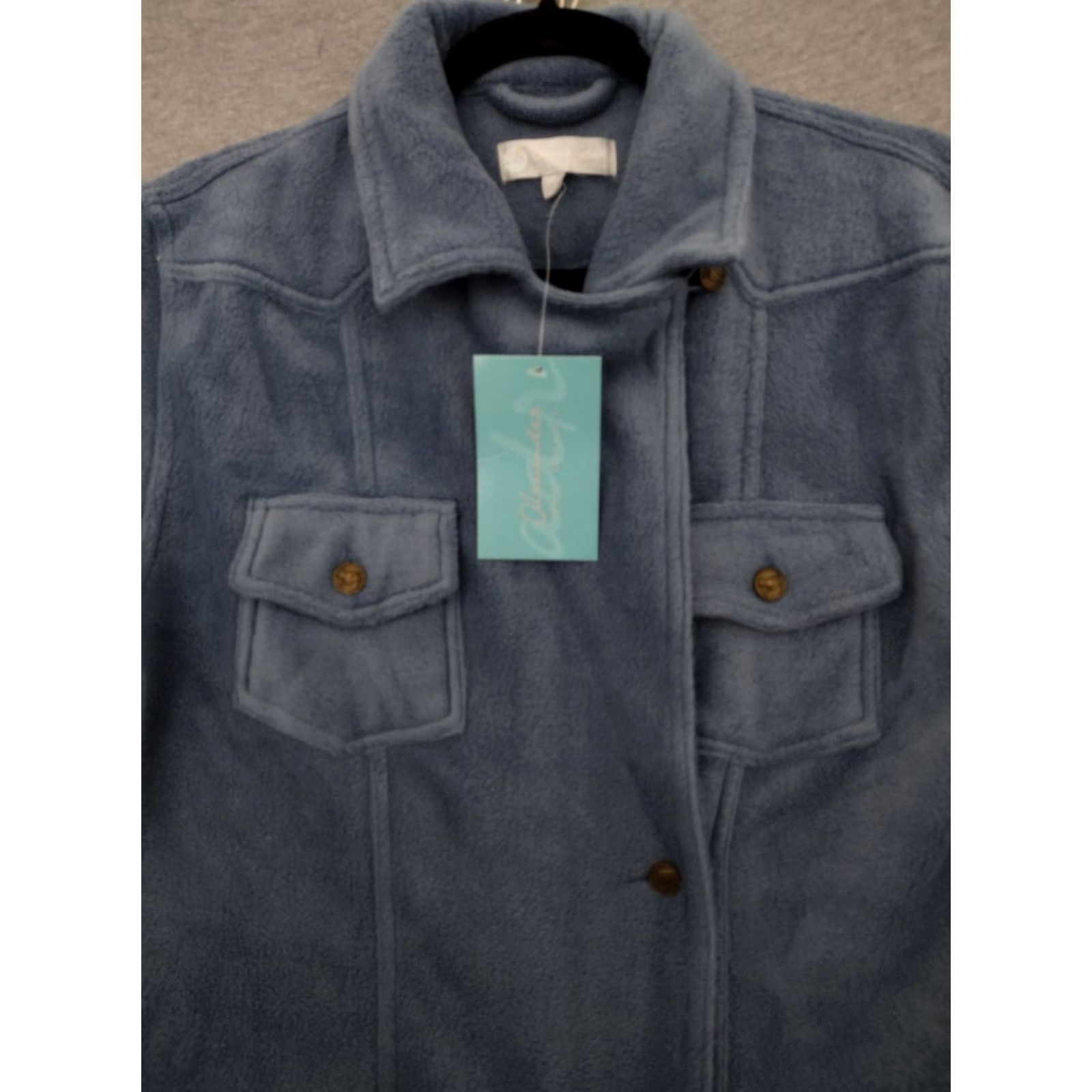 Vintage Alexander Del Rossa Denim Blue Women's Fleece Robe Ranch Western Button Pocket Long Sleeve MD Size Regular Bath Shower Cozy Winter Fall Spring Size ONE SIZE - 3 Thumbnail