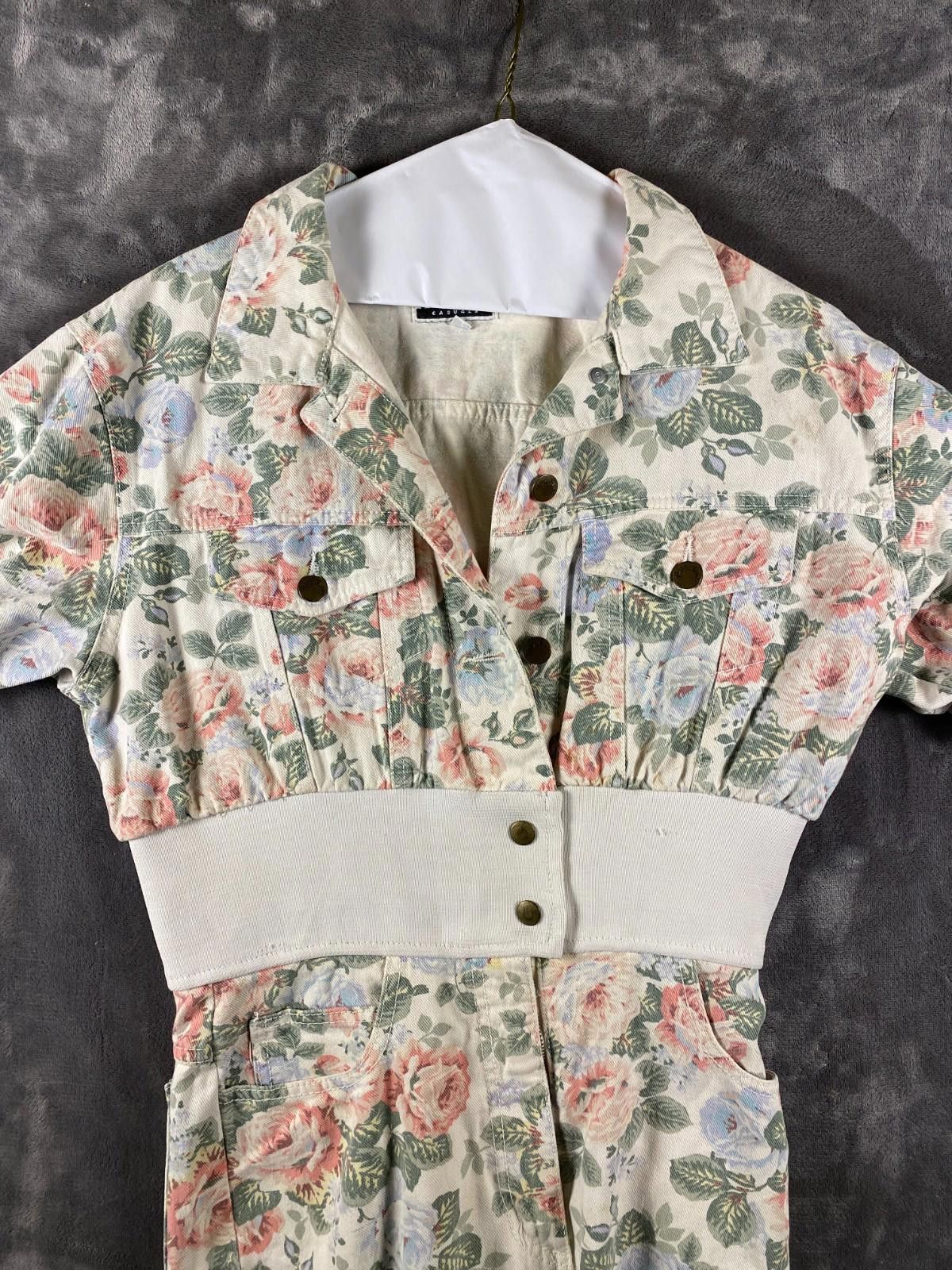 Designer Womens Paris Blues Rose Print Denim Romper Shorts Sz.7 (B01 Size 30" / US 8 / IT 44 - 3 Thumbnail