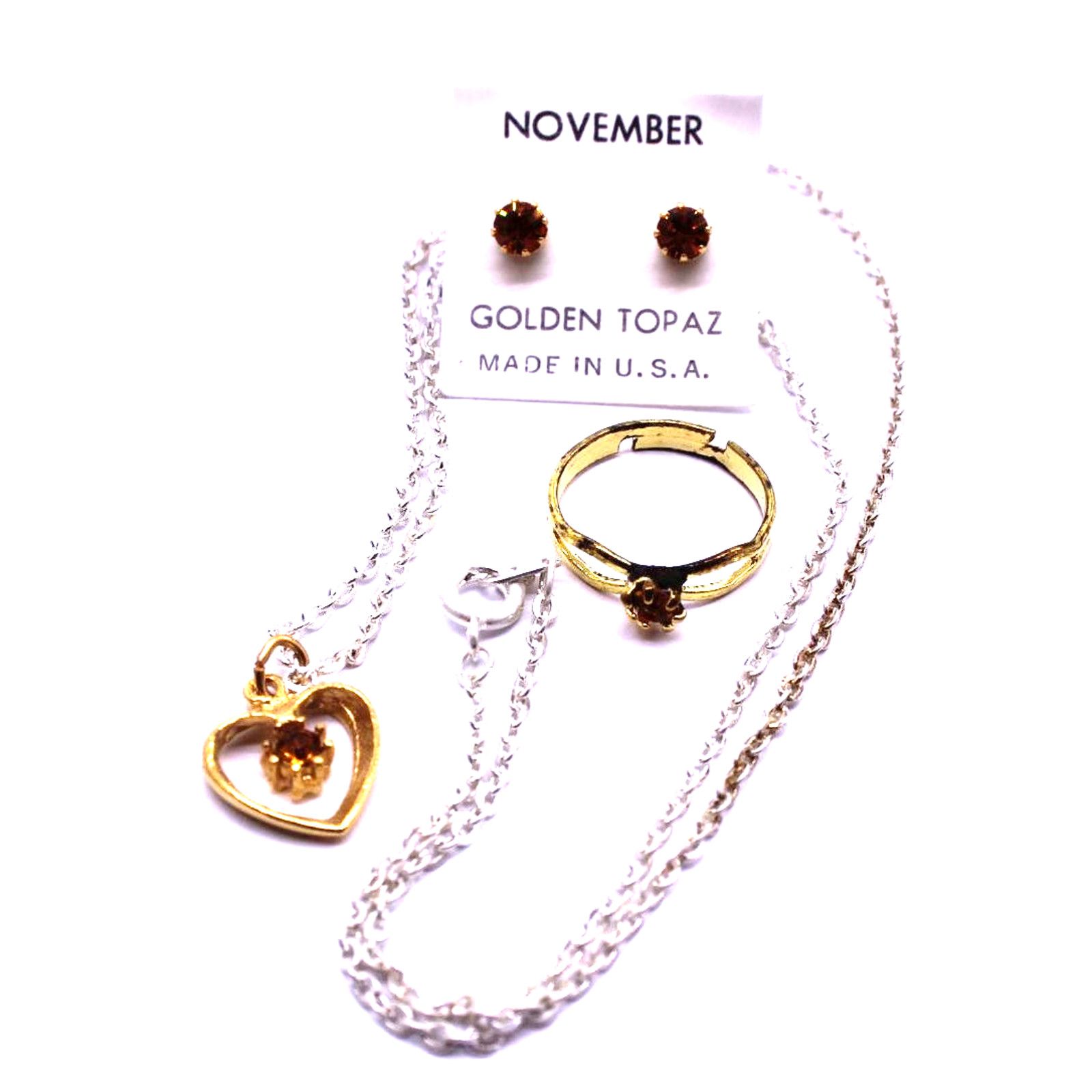 Other November Birthstone Earrings Necklace Ring Set Golden Heart Size ONE SIZE - 1 Thumbnail