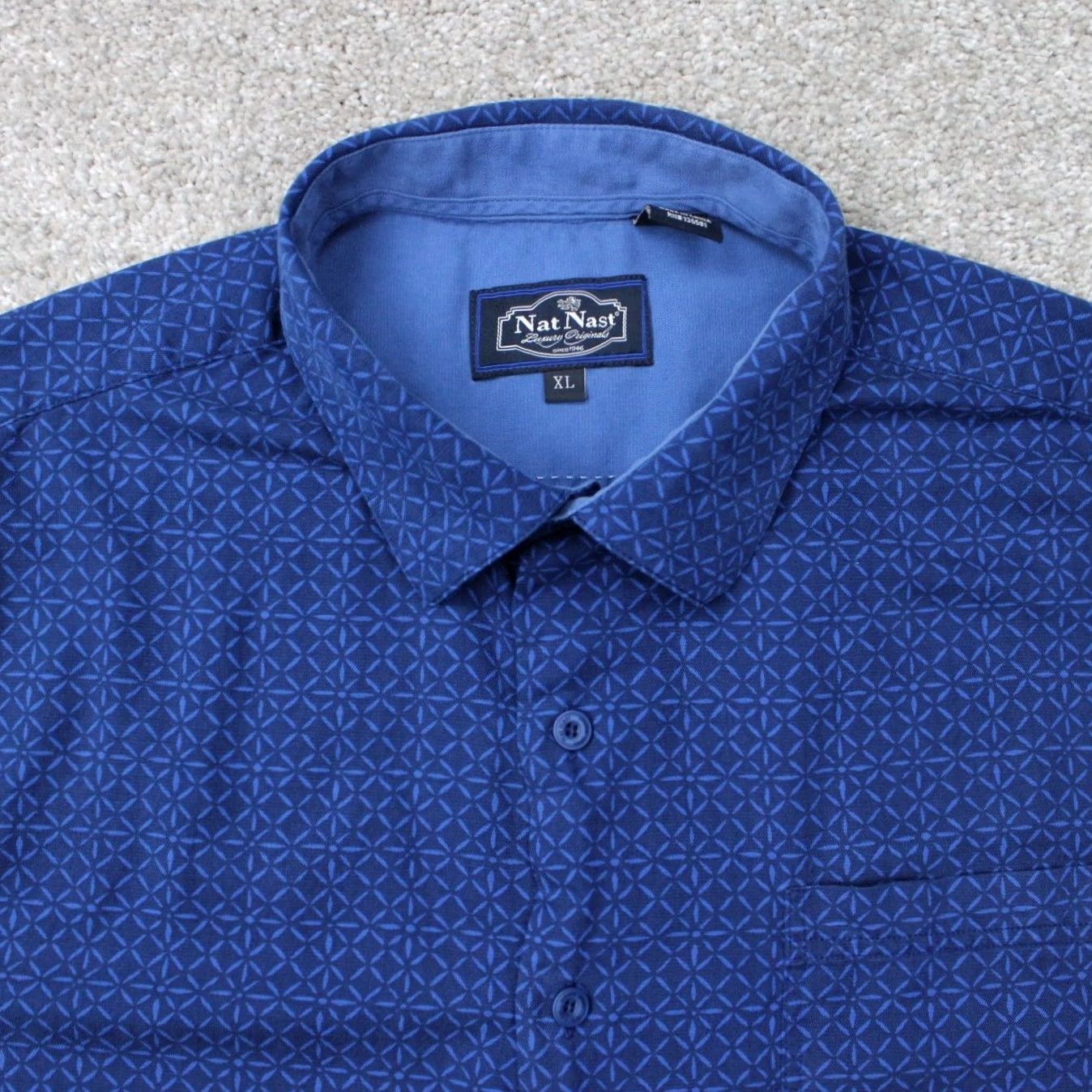 Nat Nast Nat Nast Shirt Mens XL Blue Geometric Silk/Cotton Blend Short Sleeve Button Up Size US XL / EU 56 / 4 - 5 Thumbnail