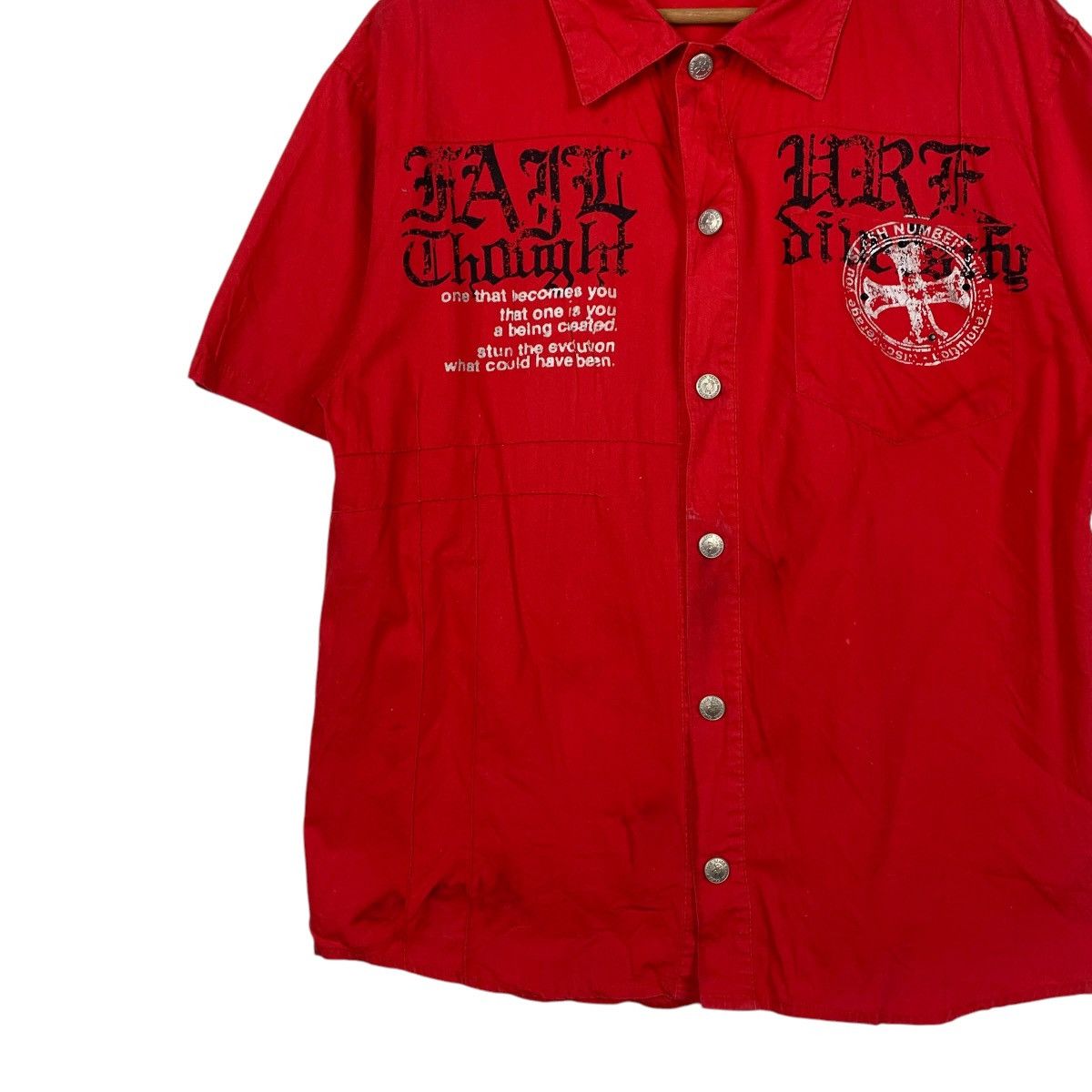 Japanese Brand SLASH NUMBER Red Short Sleeve Button Shirt #2075-C90 Size US L / EU 52-54 / 3 - 3 Thumbnail