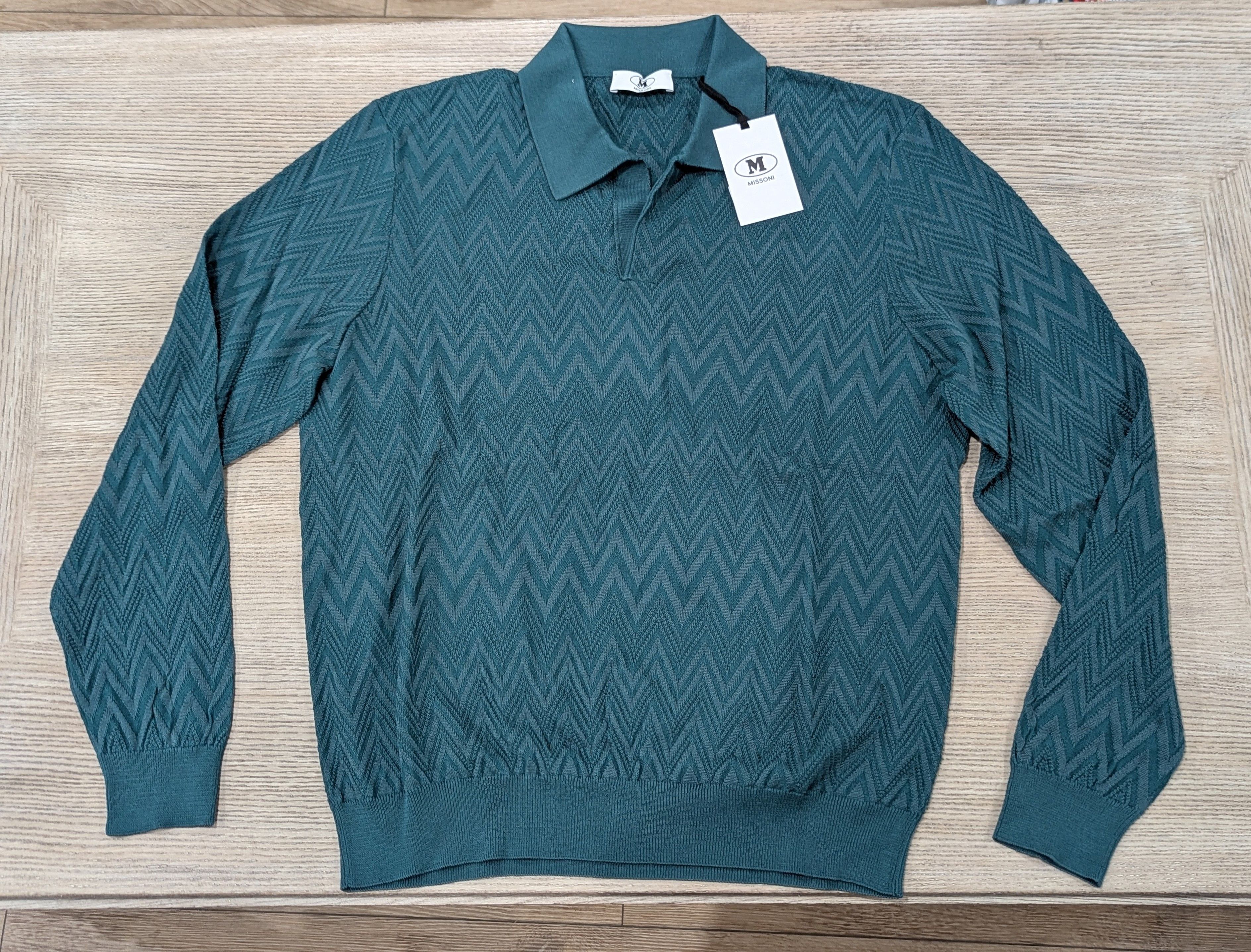 Missoni Missoni Textured Chevron Johnny Collar Polo Shirt Green XL Size US XL / EU 56 / 4 - 1 Thumbnail