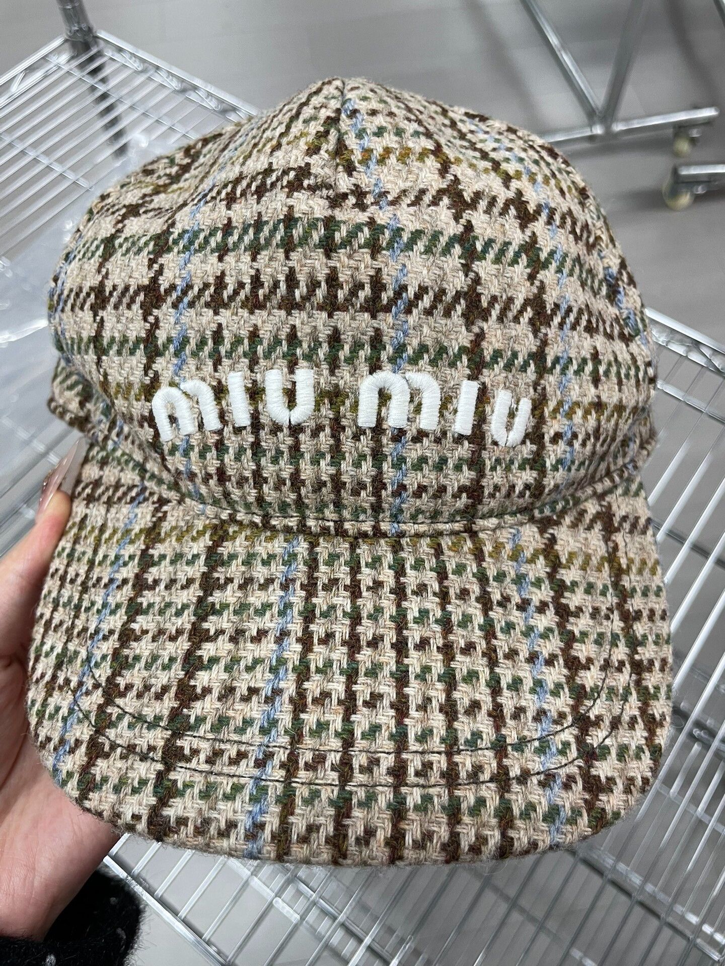 Miu Miu Miu Miu Brown Beige Checkered Wool Cap Size ONE SIZE - 1 Thumbnail