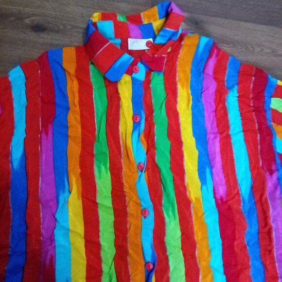 Other Vintage Gottex Rainbow Painted Stripe Polyester Disco Shirt Size US L / EU 52-54 / 3 - 1 Thumbnail