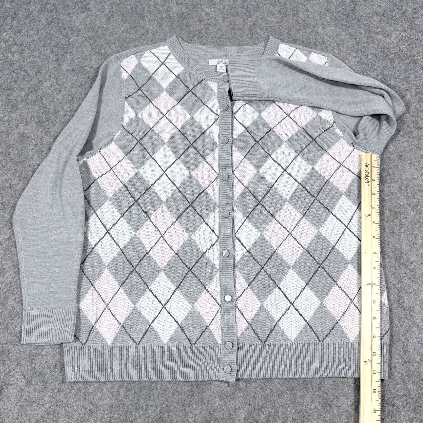 Croft & Barrow Croft & Barrow Cardigan Sweater Women's Large Gray PT Petite Knit Open Collarless Lightweight 90s Bohemian Regular Womens Size L / US 10 / IT 46 - 6 Thumbnail