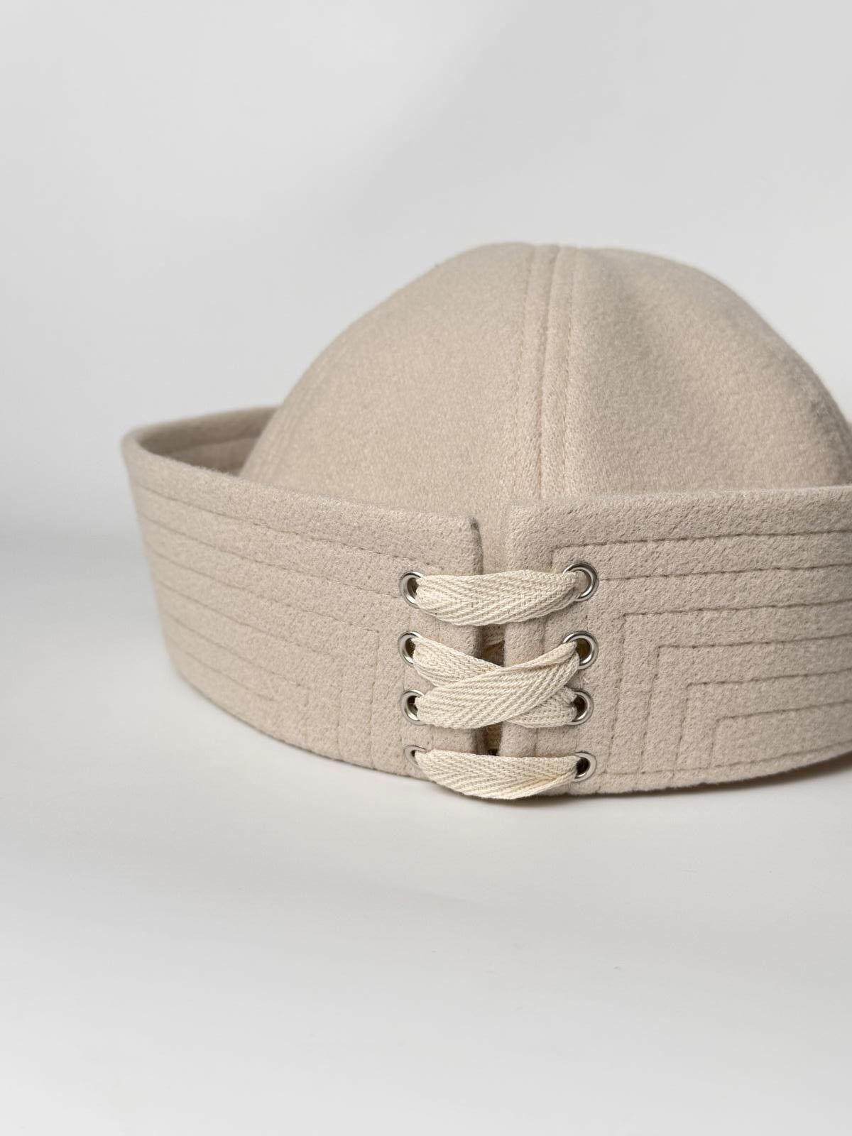 Japanese Brand Beige Wool Eyelet Beret Sailor Hat Y2K French Girl Size ONE SIZE - 6 Thumbnail