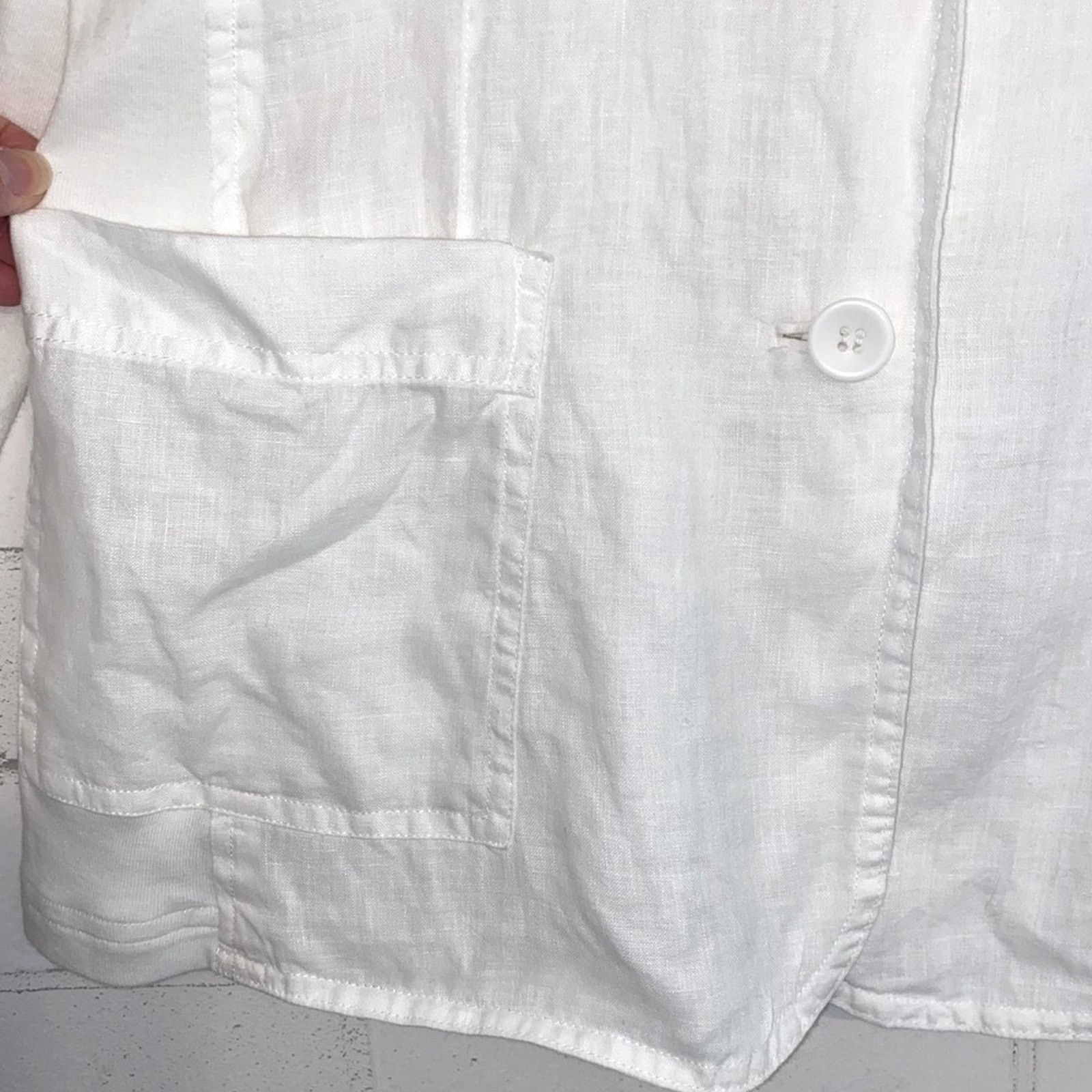 Eileen Fisher EILEEN FISHER $238 White Irish Linen 2 Button Blazer S Size S / US 4 / IT 40 - 5 Thumbnail