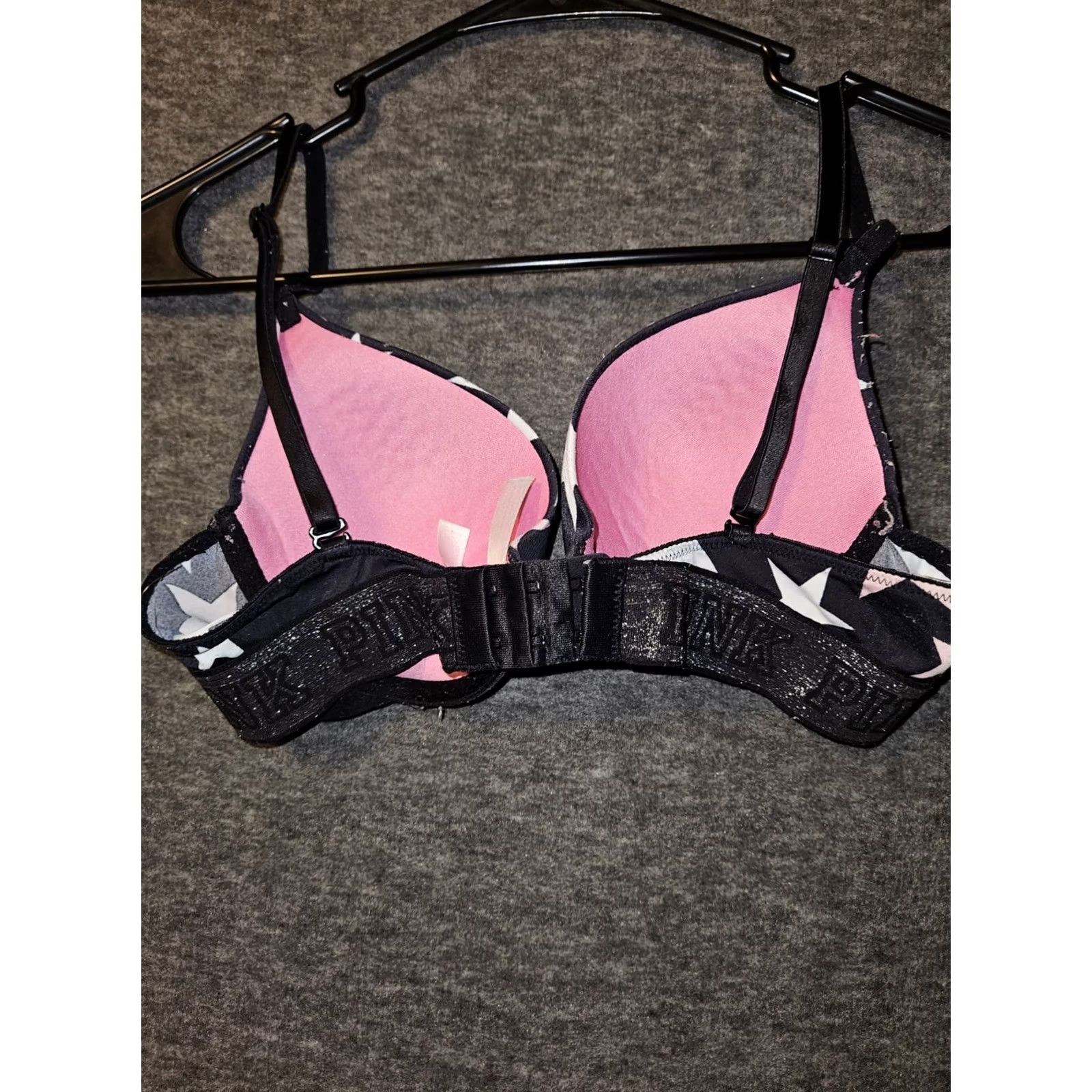 Victoria's Secret Victoria's Secret Pink Wear Everywhere Push Up Bra 34C Black Stars Logo Padded Women Size ONE SIZE - 3 Thumbnail
