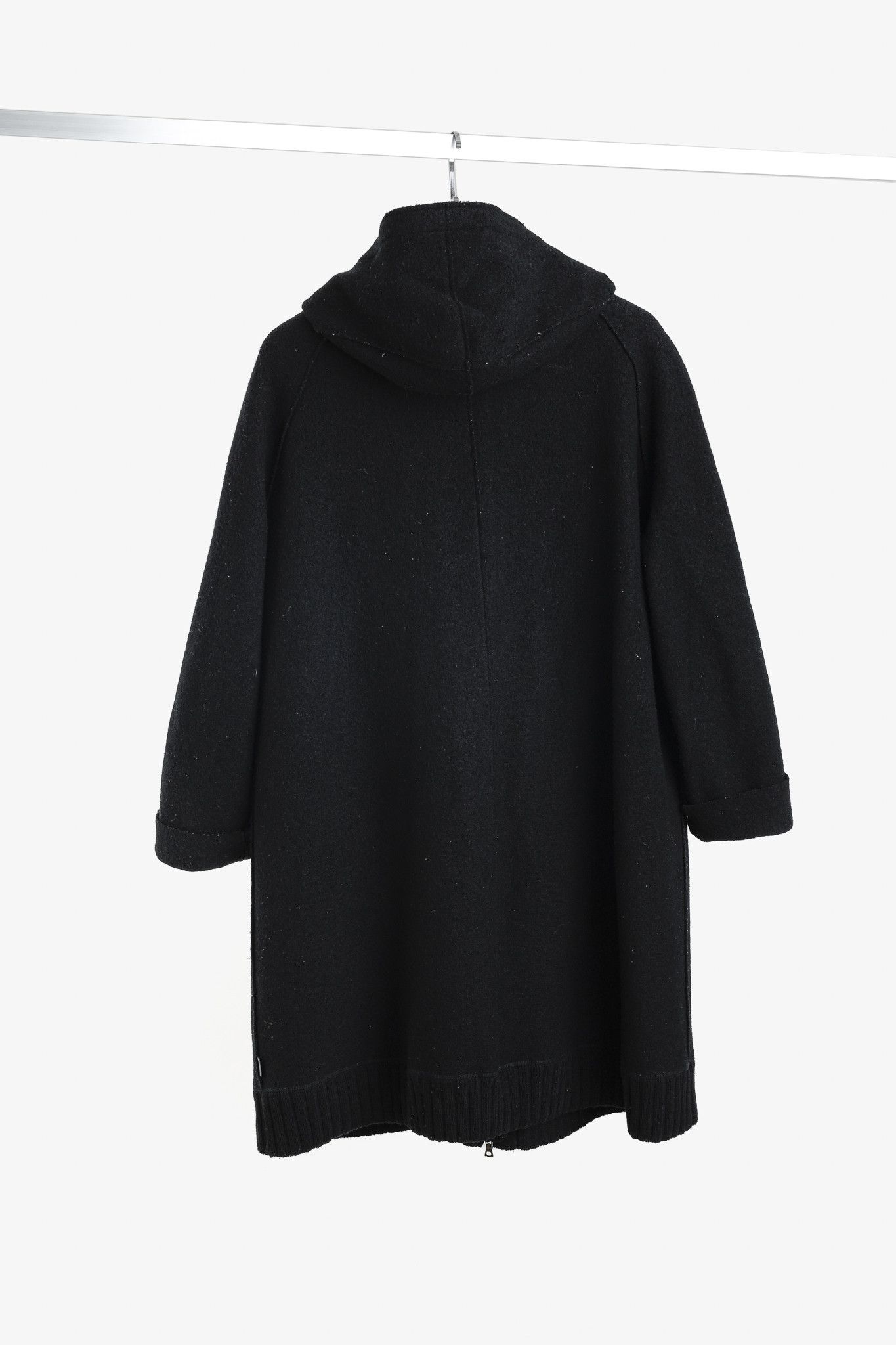 Other Oska Black Boiled-Wool Knit-Hem Hooded Coat Size M / US 6-8 / IT 42-44 - 2 Thumbnail